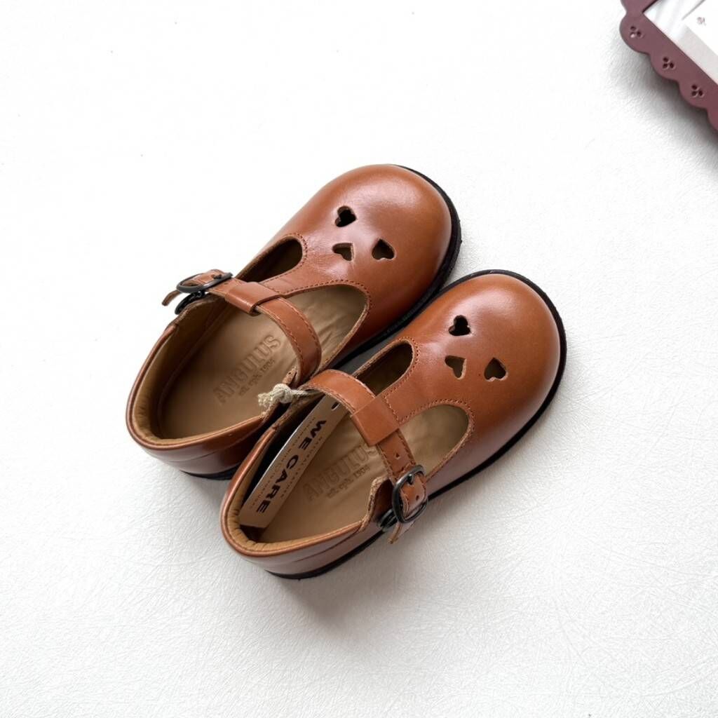 ANGULUS 瑪莉珍簍空愛心鞋 Mary Jane with die-cut hearts - Cognac(現貨-瑕疵)