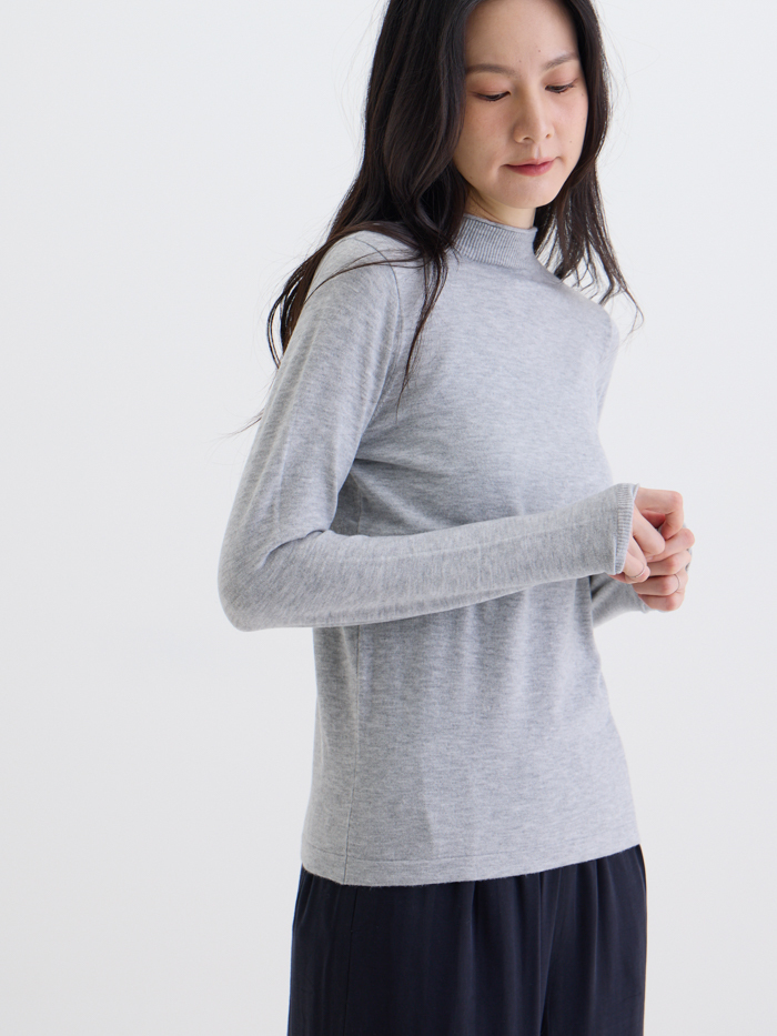 溫捲領針織上衣-麻花灰