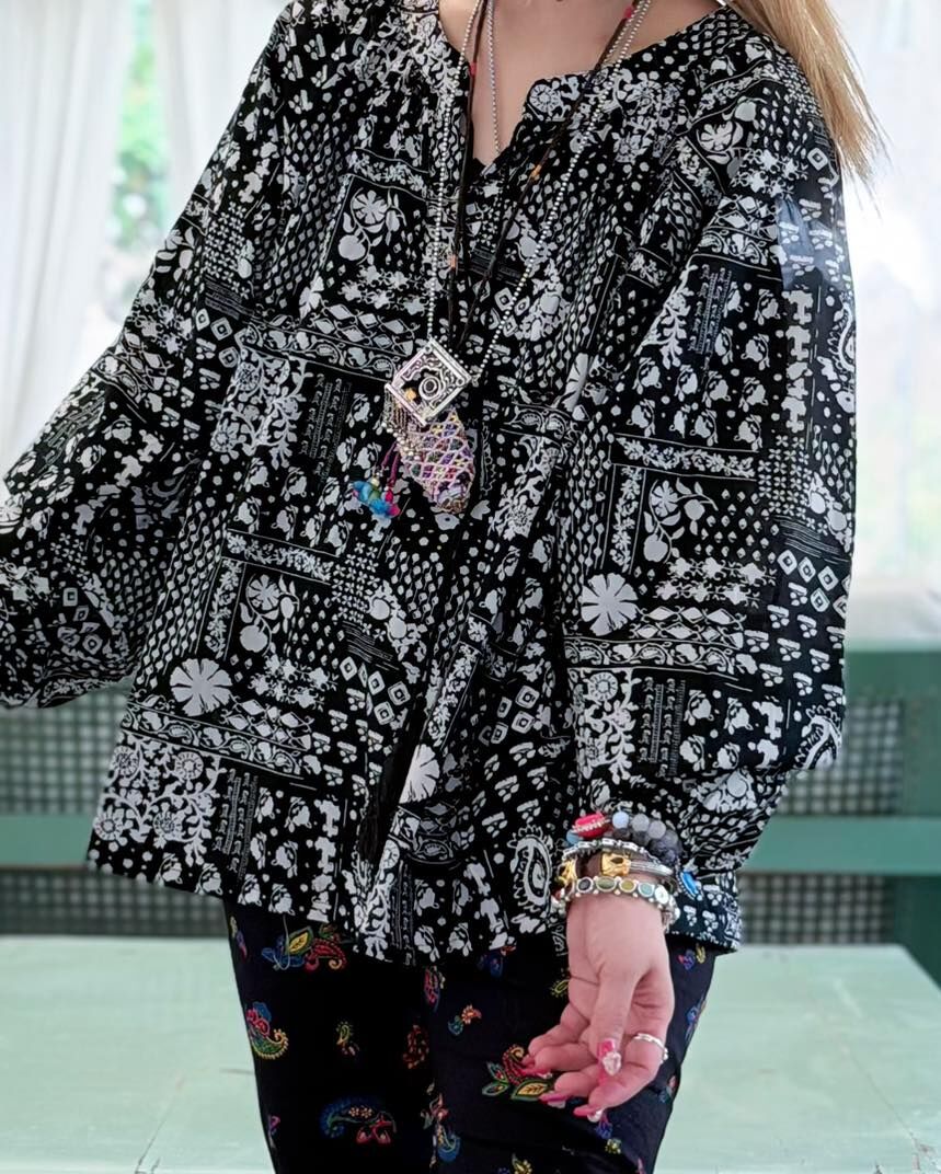 *印度直送 約3-5星期到貨* Macrame 法式款長袖top 黑白色  - K12 (1024live)