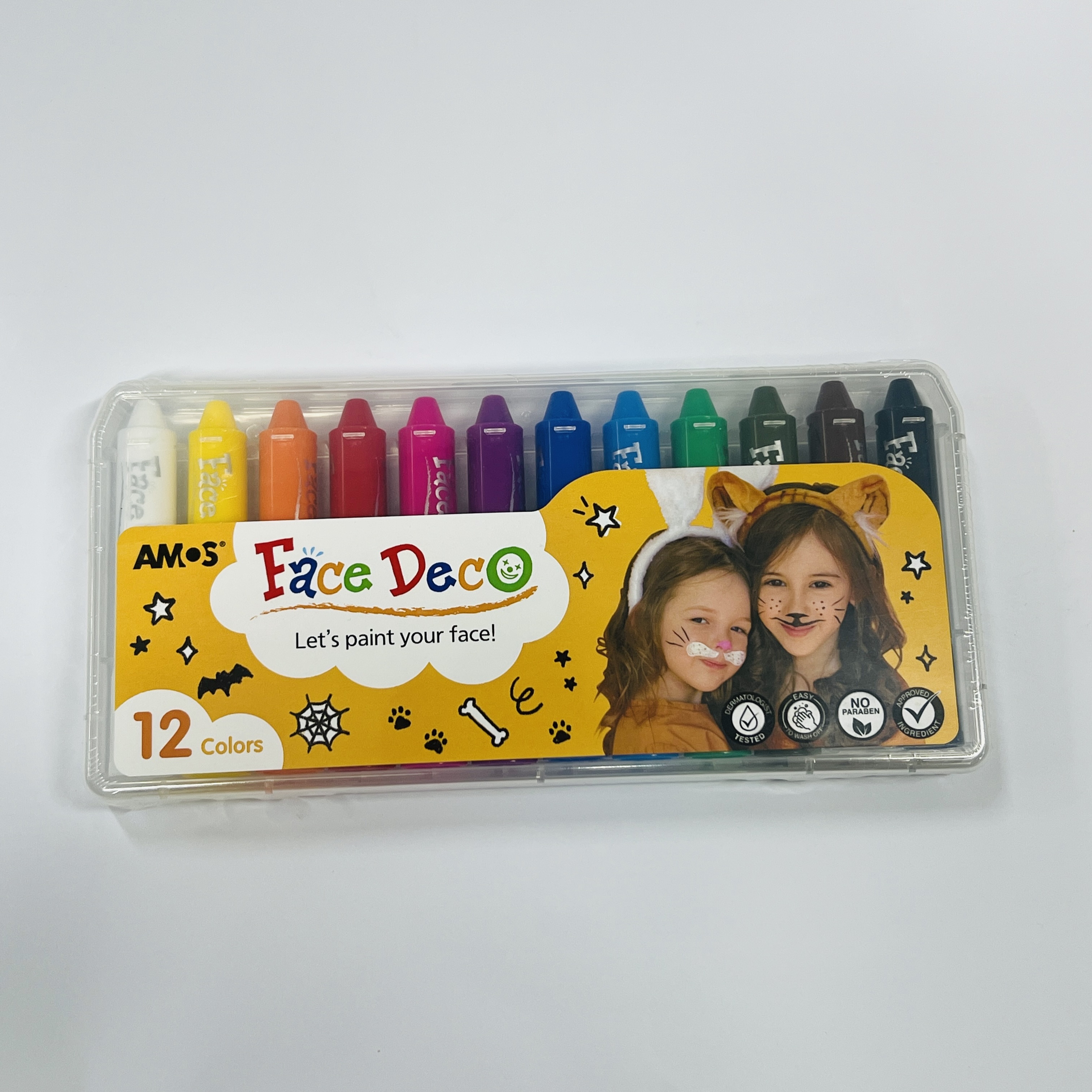 AMOS - 韓國 AMOS 繪臉彩蠟筆, 全套12色套裝 #FD5PC12《香港行貨》- 1 套 (繪面畫臉畫面彩)