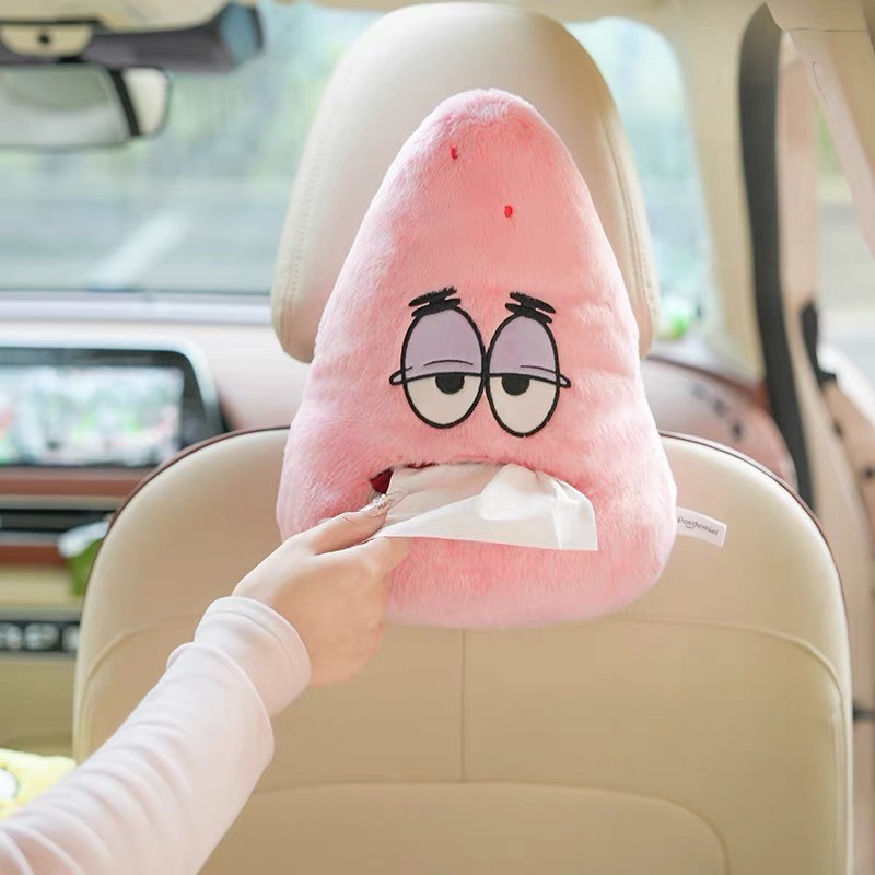 海綿寶寶 掛式 毛絨 車內 紙巾盒