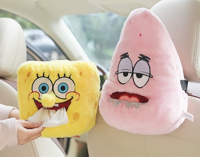 海綿寶寶 掛式 毛絨 車內 紙巾盒