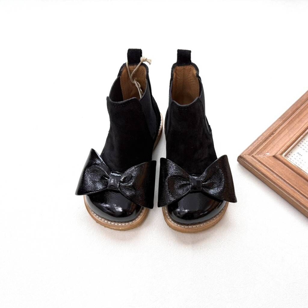 ANGULUS 蝴蝶結拼接短靴 Chelsea Boot with bow - Black