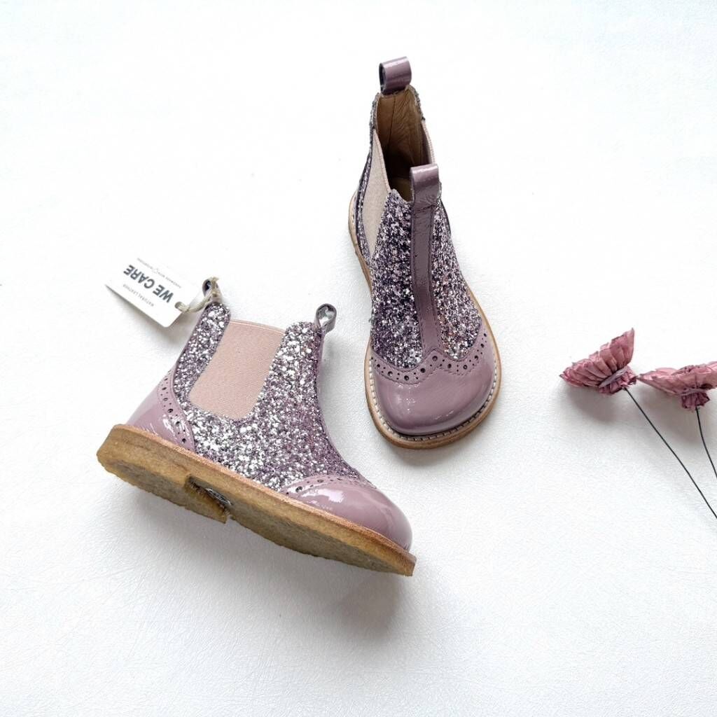 ANGULUS 亮片切爾西雕花靴 Chelsea boot with Glitter and brogues details - Faded Rose