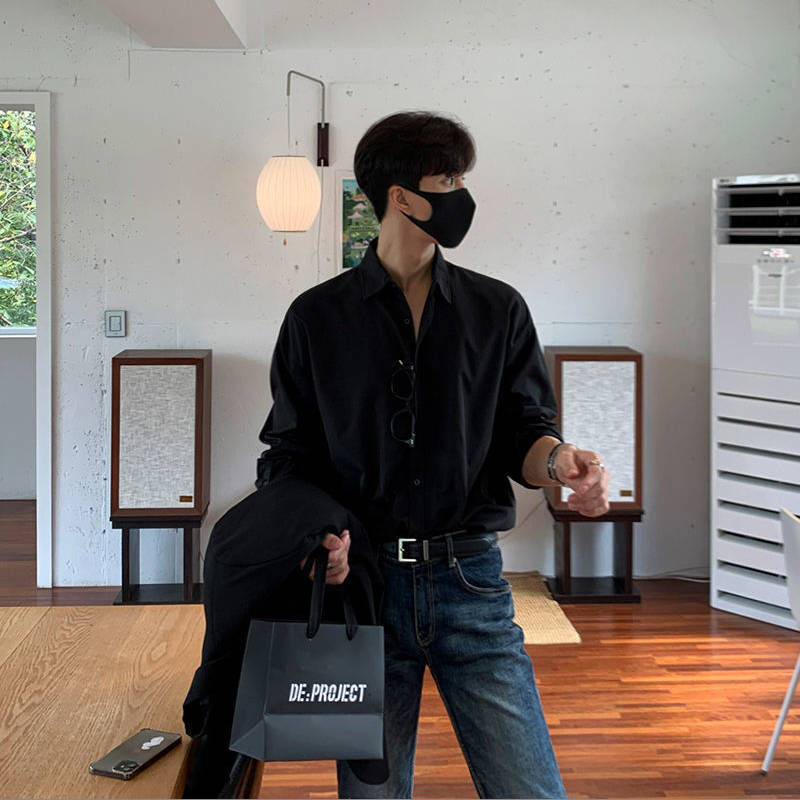 韓系高級感材質超好的秋季寬鬆長袖純色襯衫