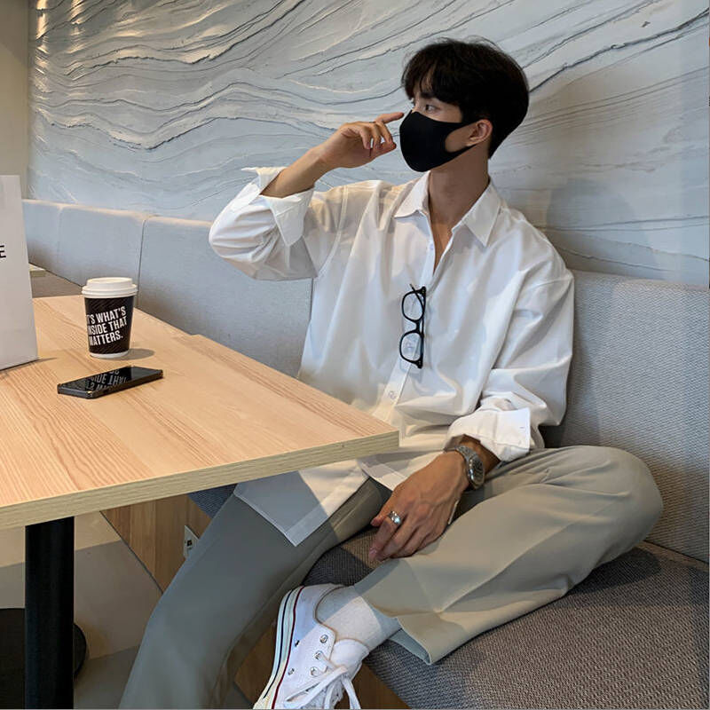 韓系高級感材質超好的秋季寬鬆長袖純色襯衫