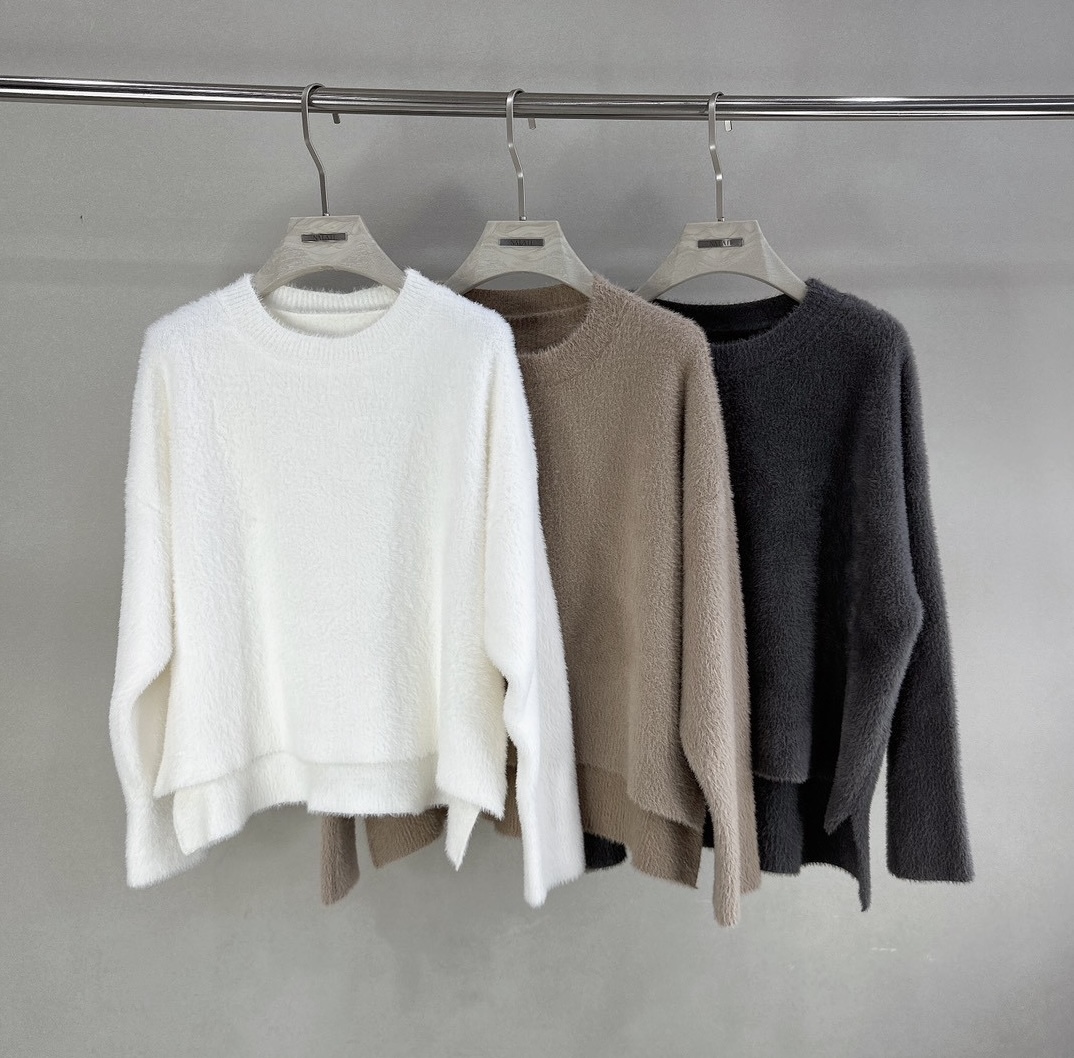 前短後長水貂毛針織上衣