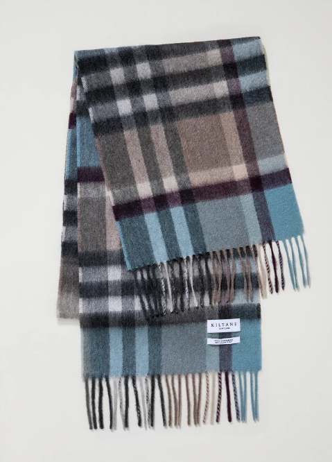 S11 Tartan 2 Cashmere Scarf - Blue Taupe 頸巾size: 160CMx25CM 羊絨加長size：190CMx30CM 100%蘇格蘭製造  羊毛$188 羊絨$488 羊絨加長$688