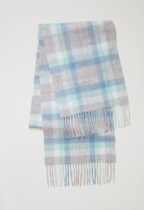 S15 Contemporary Check Cashmere Scarf - Aqua 頸巾size: 160CMx25CM 100%蘇格蘭製造 羊毛$188 羊絨$488