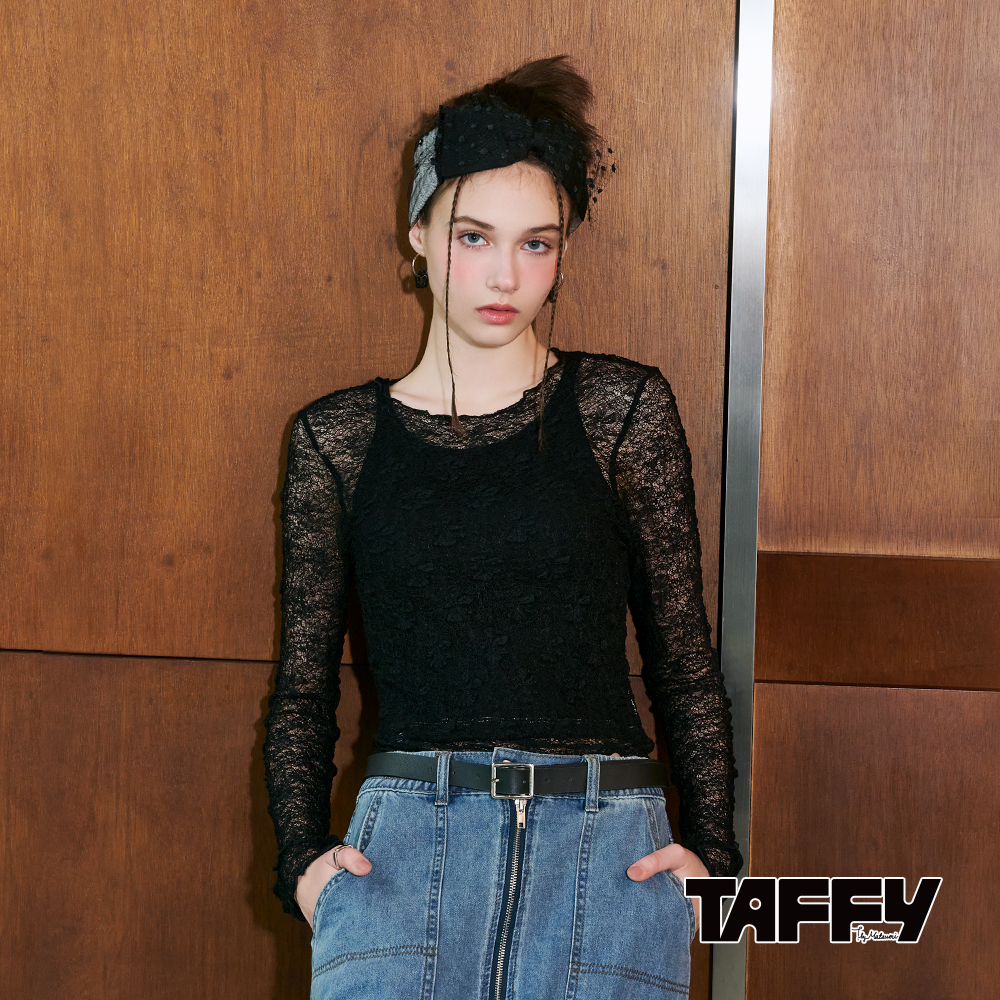 MA‧TSU Mi 高彈性透膚紋理下擺不規則上衣(白.黑)