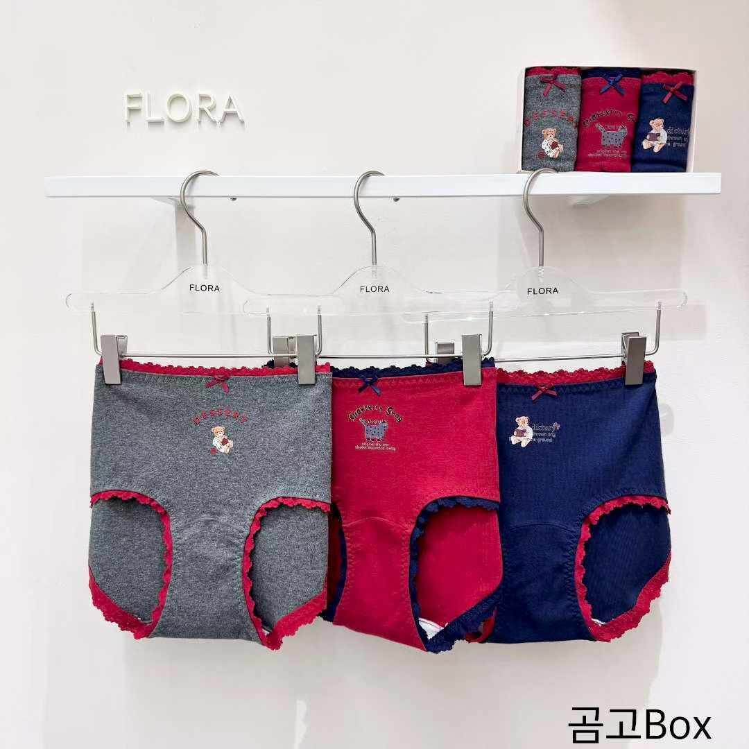 FL5102 色彩拼色蕾絲邊小熊內褲（一盒3條）