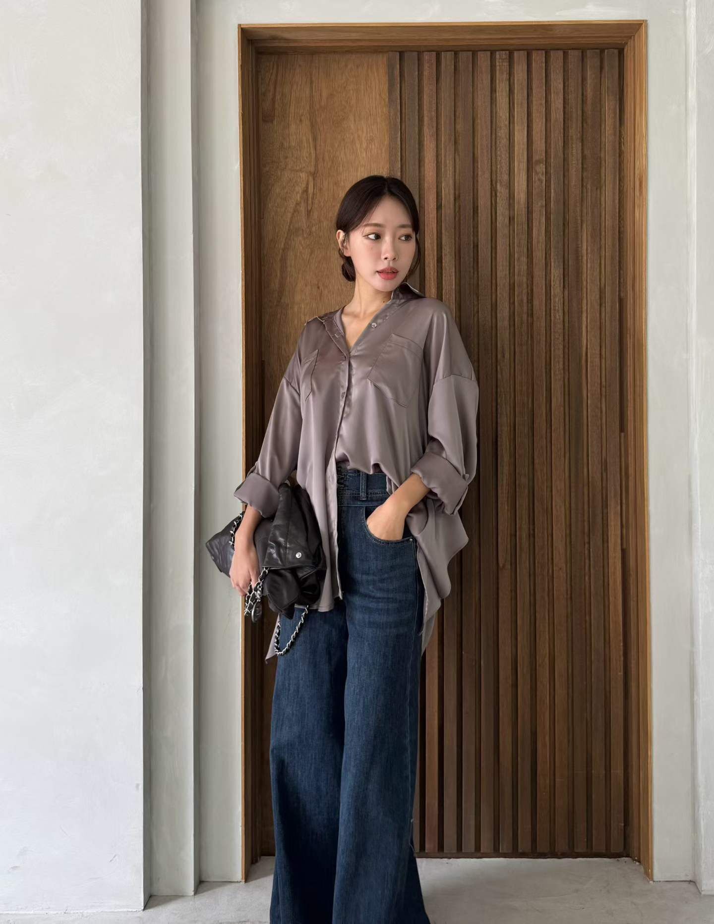 MG5122 後綁腰絲質飄飄恤衫