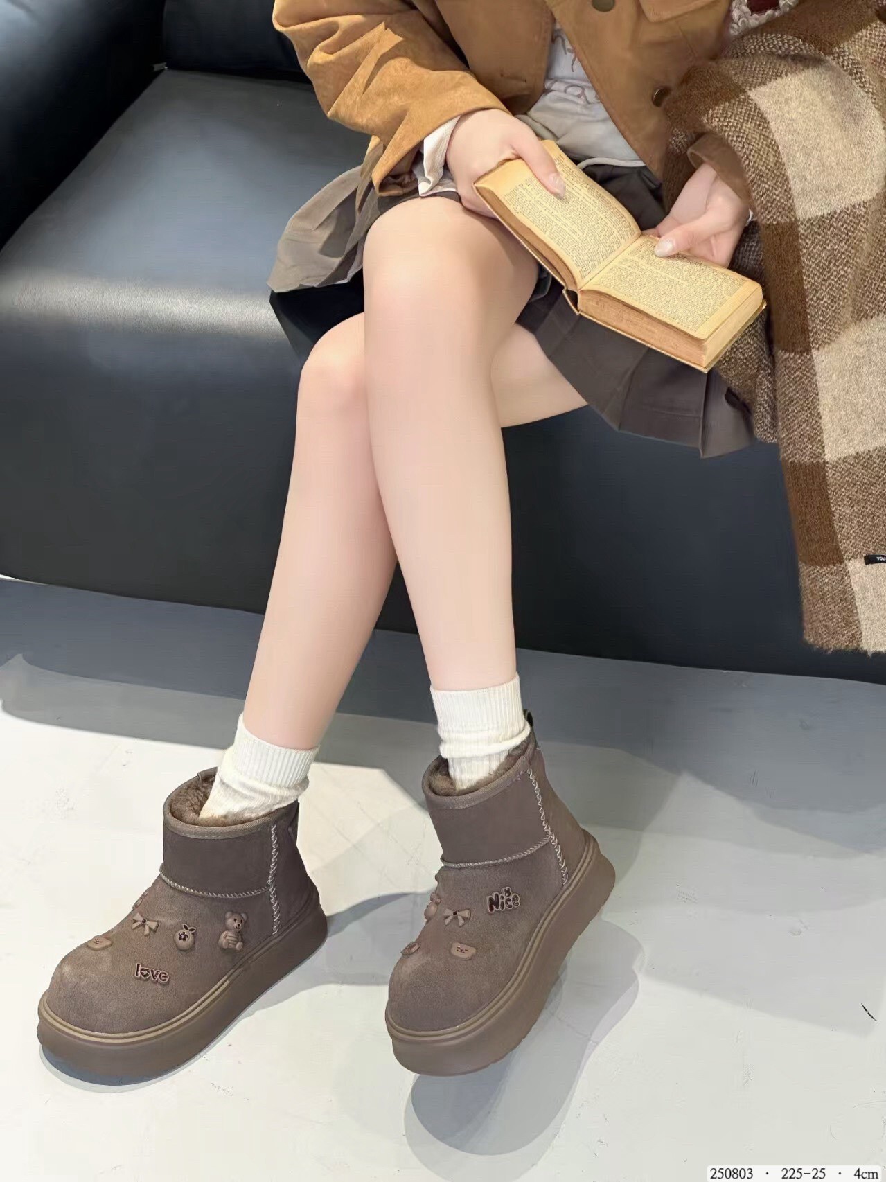 250803-韓國真皮療癒小熊厚底雪靴