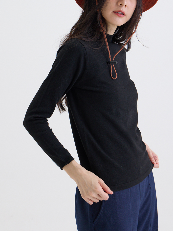 溫捲領針織上衣-石黑