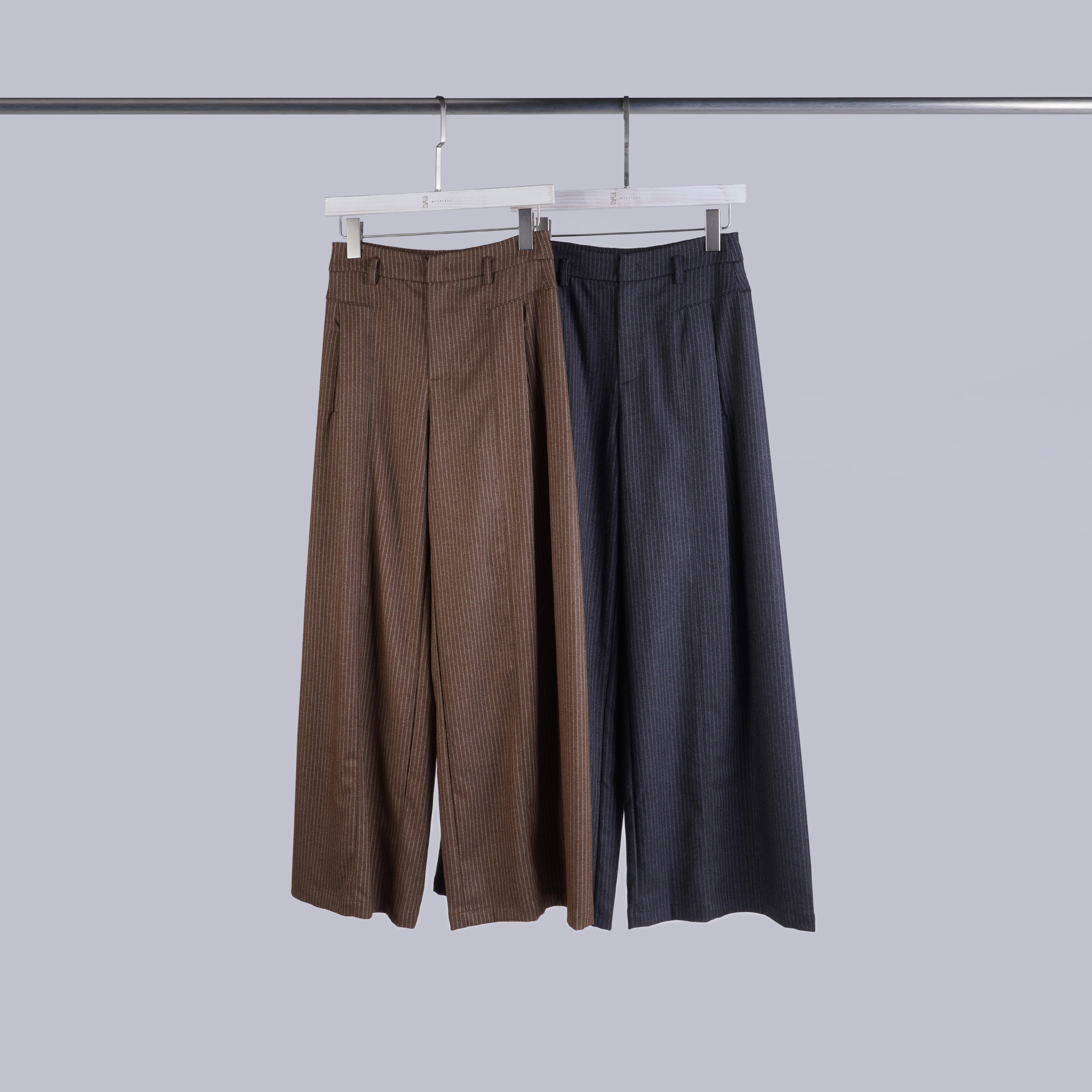 拼接壓褶條紋寬褲 | S-L | 2色