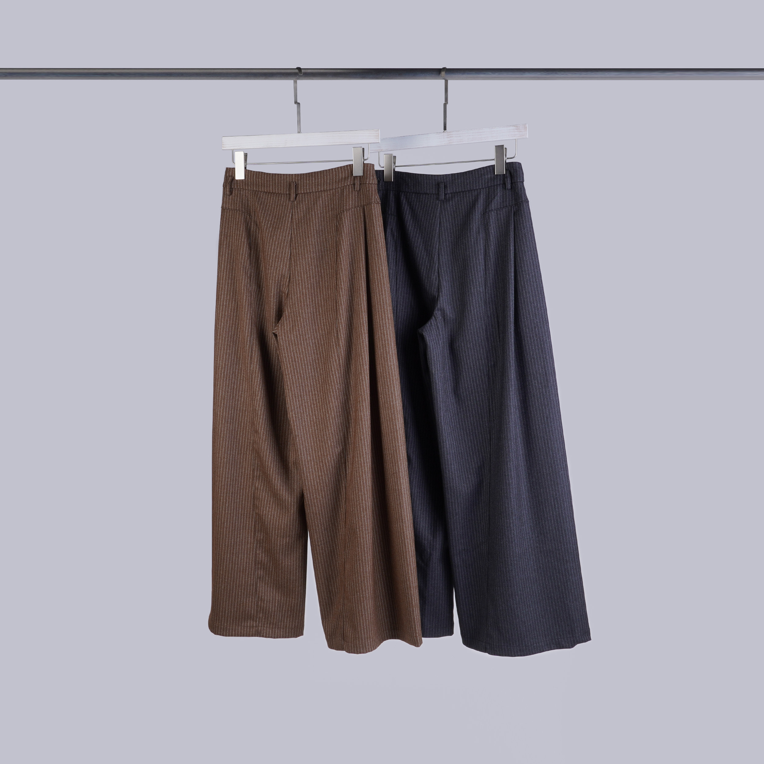 拼接壓褶條紋寬褲 | S-L | 2色