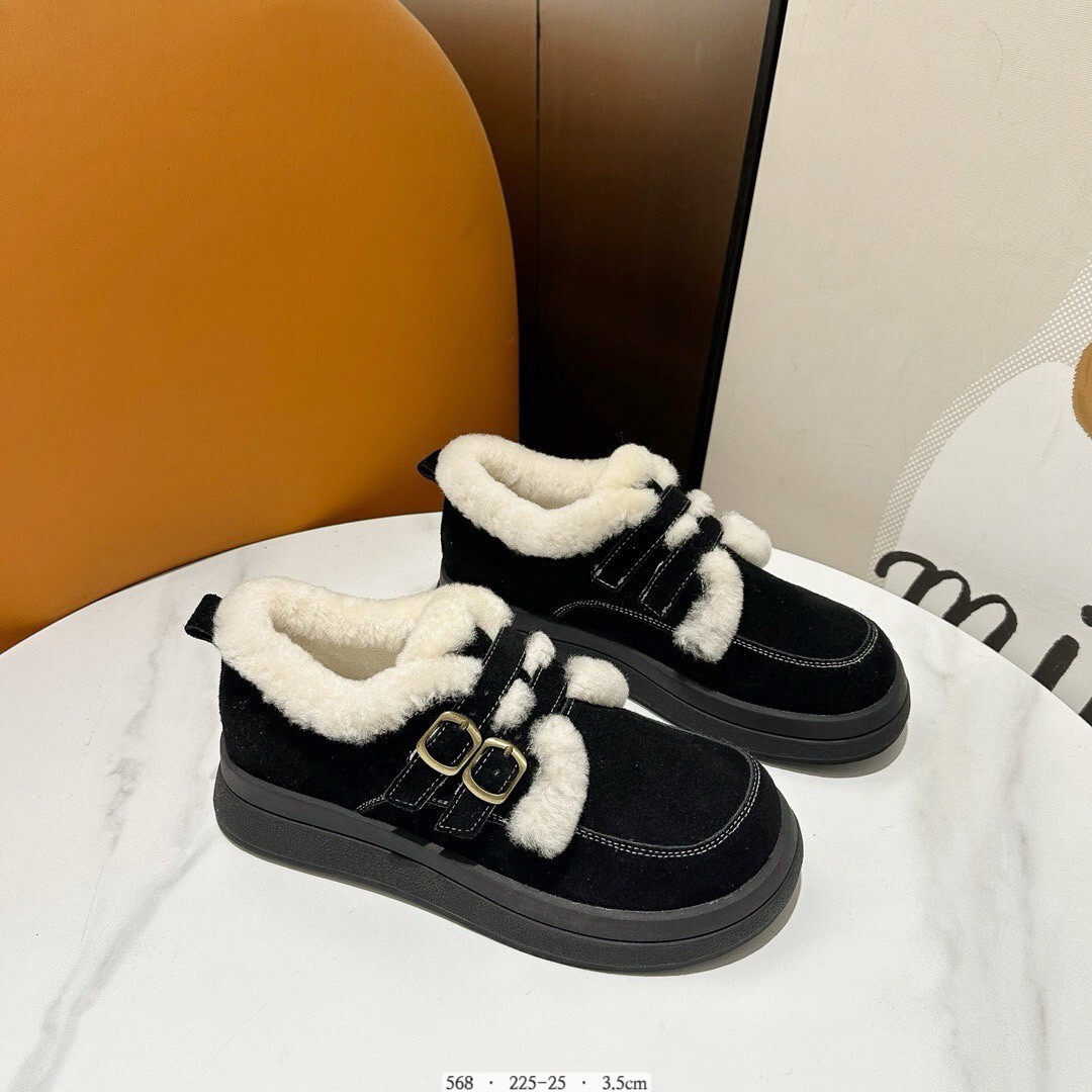 568-韓國麂皮羊羔毛雙釦厚底鞋