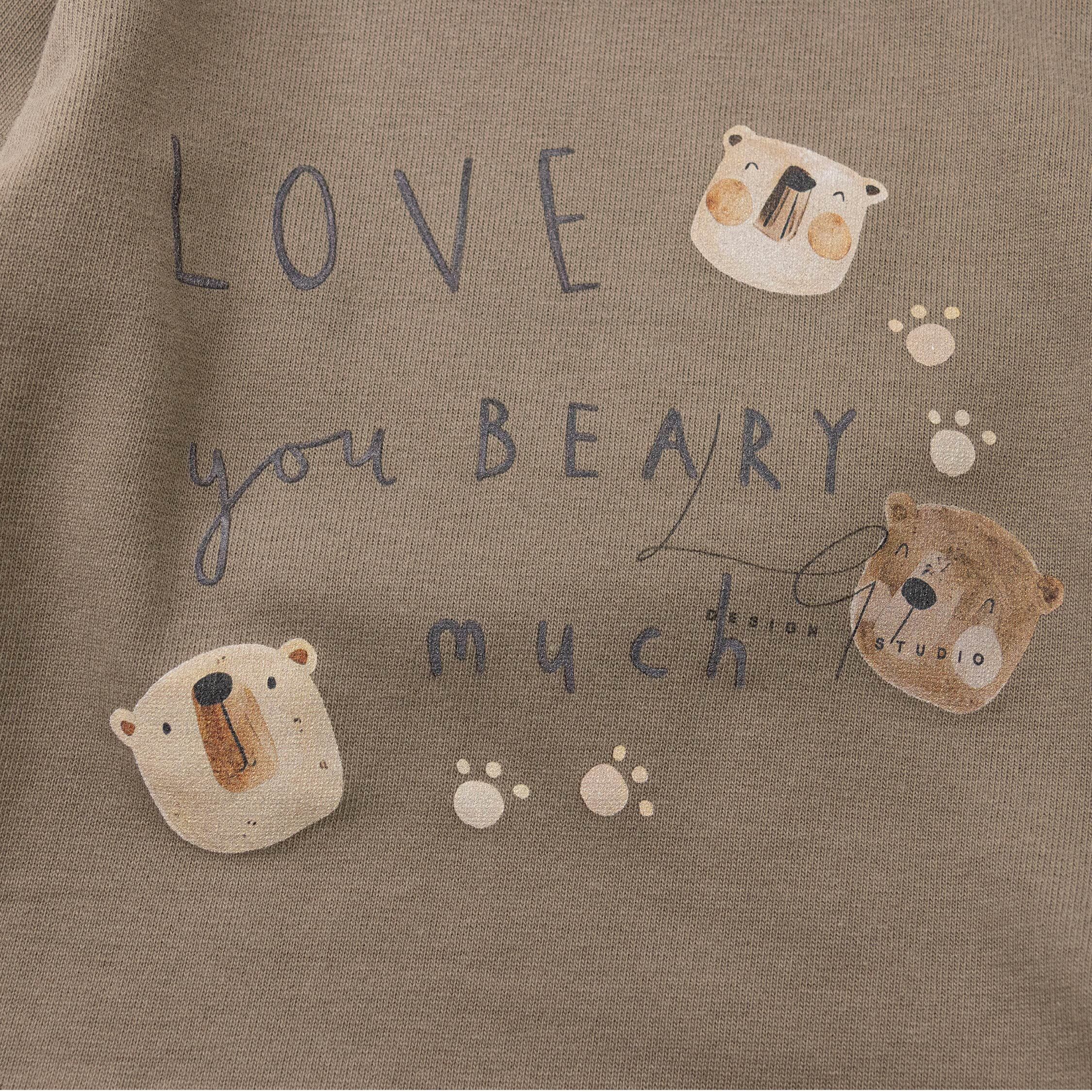 【H55583】LOVE熊條紋拼接假兩件上衣