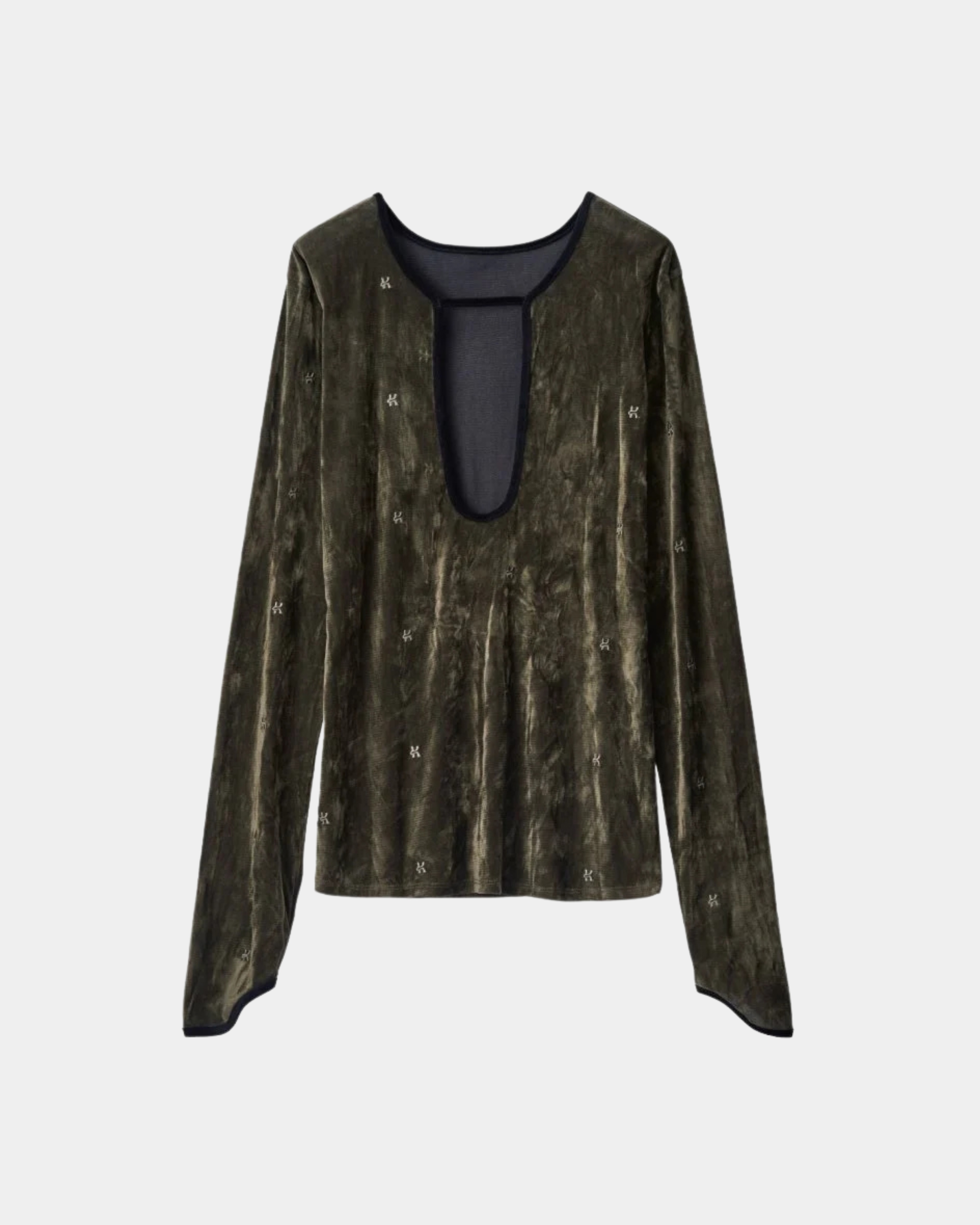 Knuth Marf - 2way sheer velours tops / KHAKI