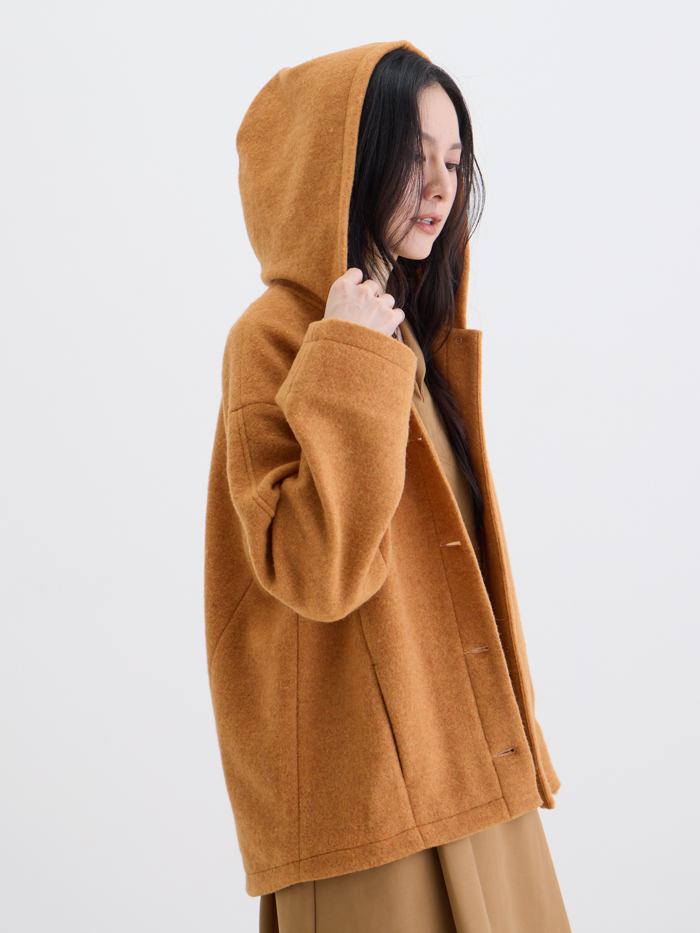 小雪怪連帽澎澎外套-火橘