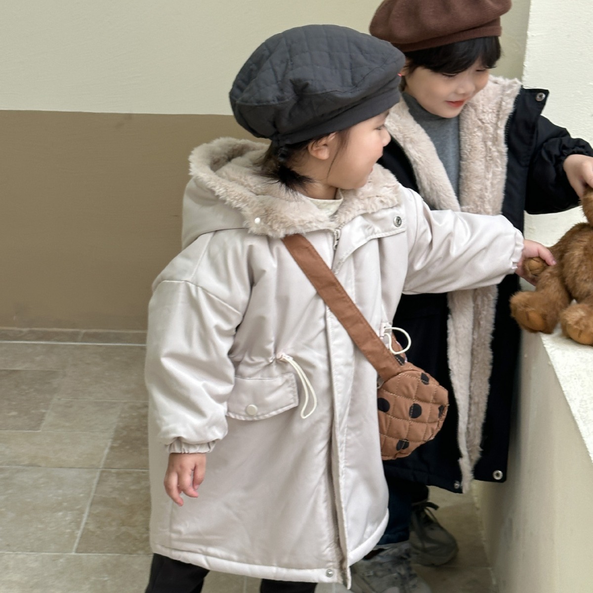 仿兔毛連帽長版外套(80-150)