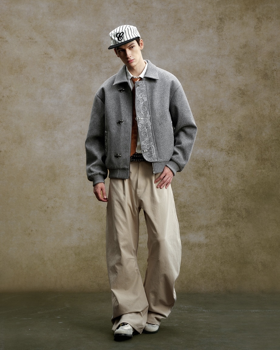 XIN SELECT 消防扣 巴洛克 刺繡 鋪棉 外套 花灰色