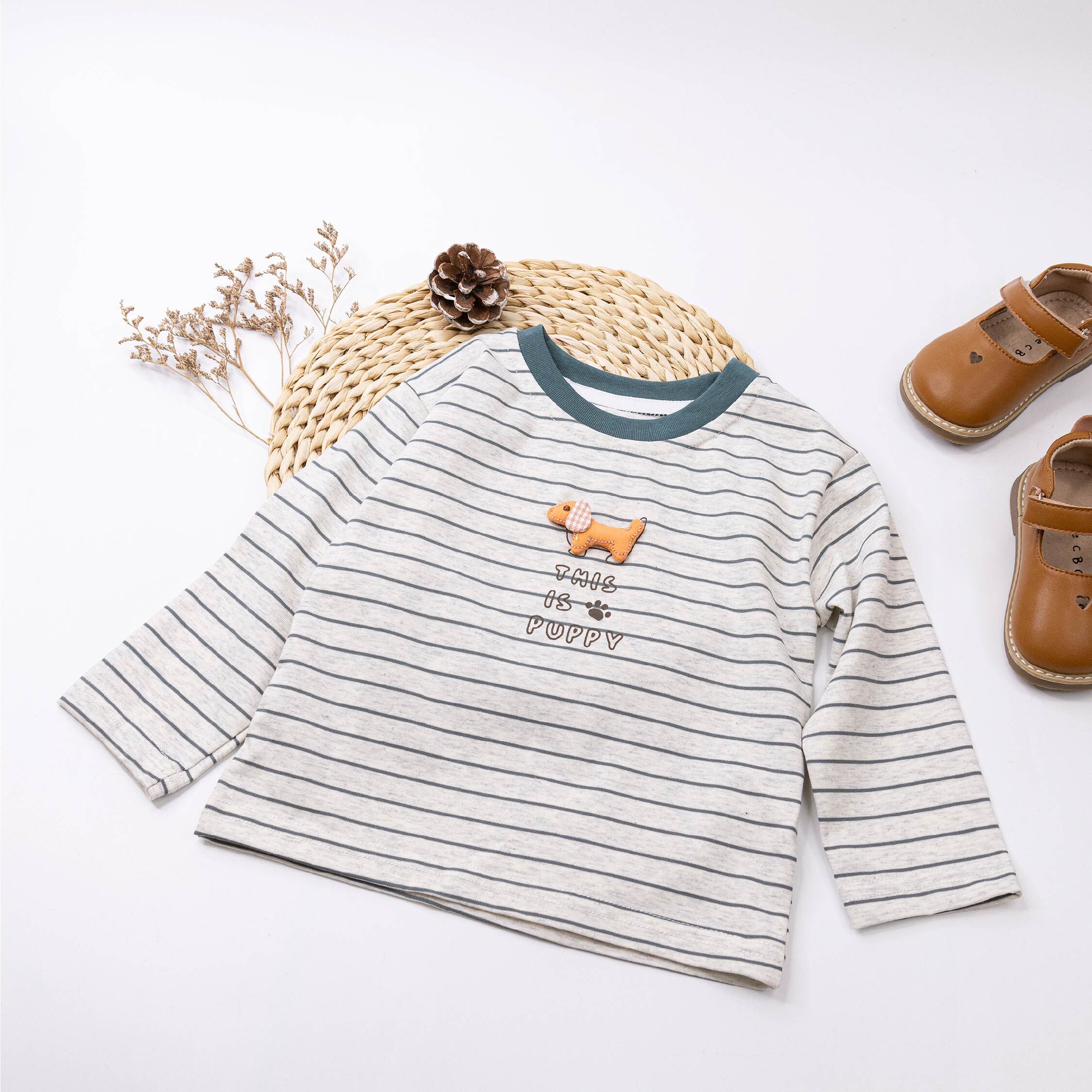 【H55579】橘子狗狗條紋上衣