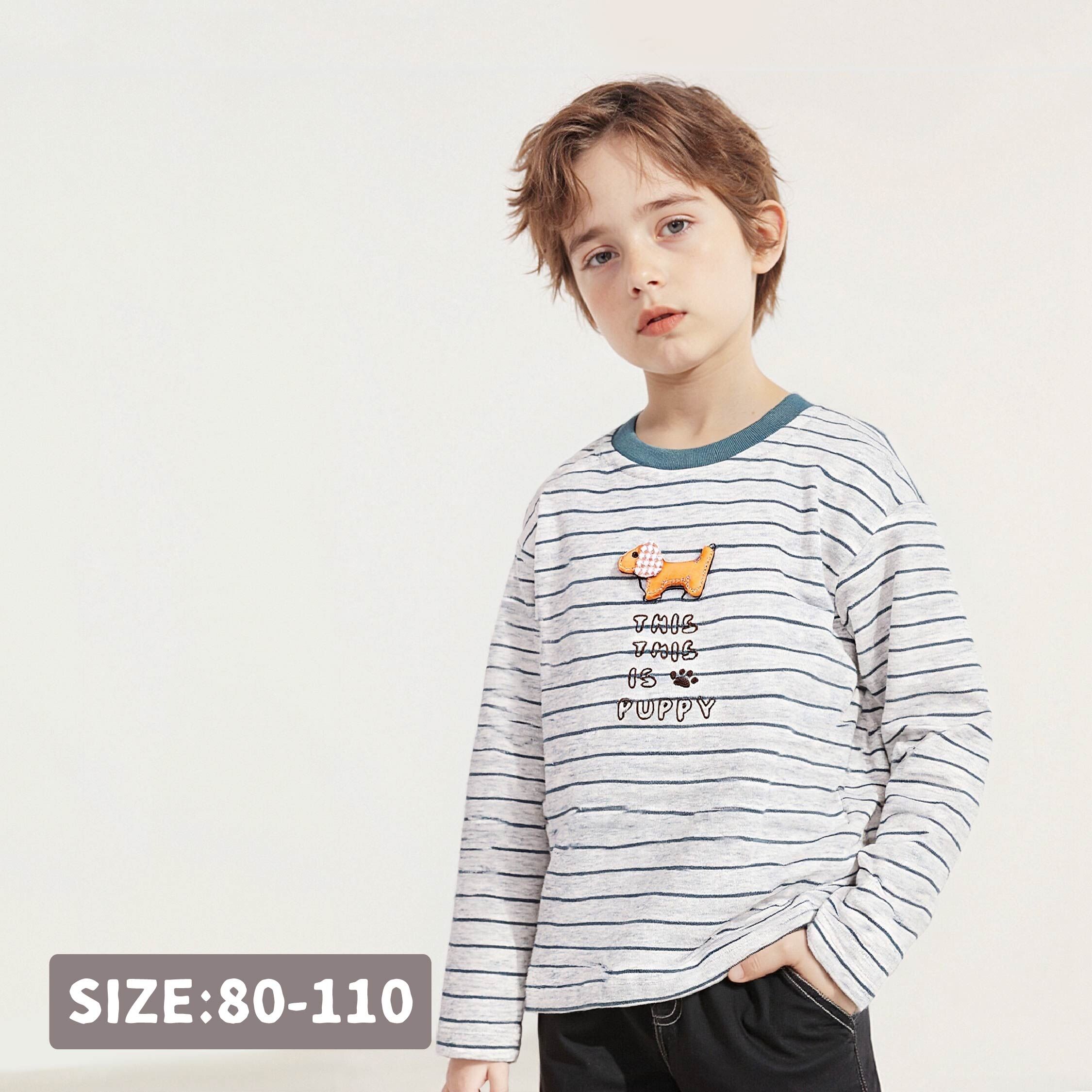 【H55579】橘子狗狗條紋上衣