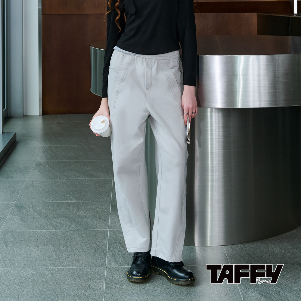 MA‧TSU Mi 鬆弛感鬆緊帶闊腿剪裁寬管長褲(黑.淺灰)