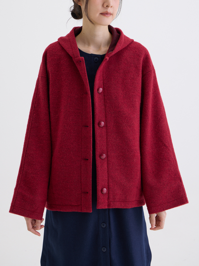 小雪怪連帽澎澎外套-勃跟地紅