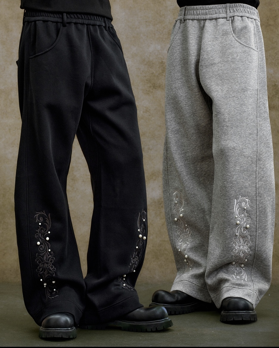 XIN SELECT 巴洛克 刺繡 珍珠 長褲 彎刀 棉褲 兩色