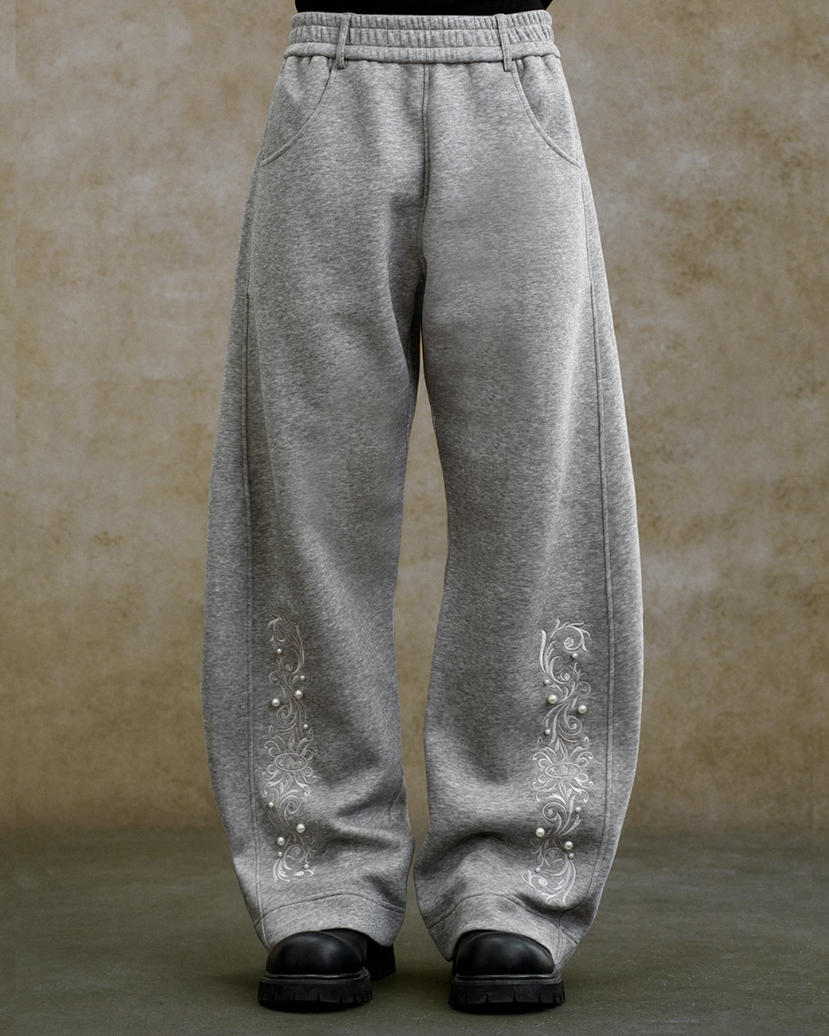 XIN SELECT 巴洛克 刺繡 珍珠 長褲 彎刀 棉褲 兩色