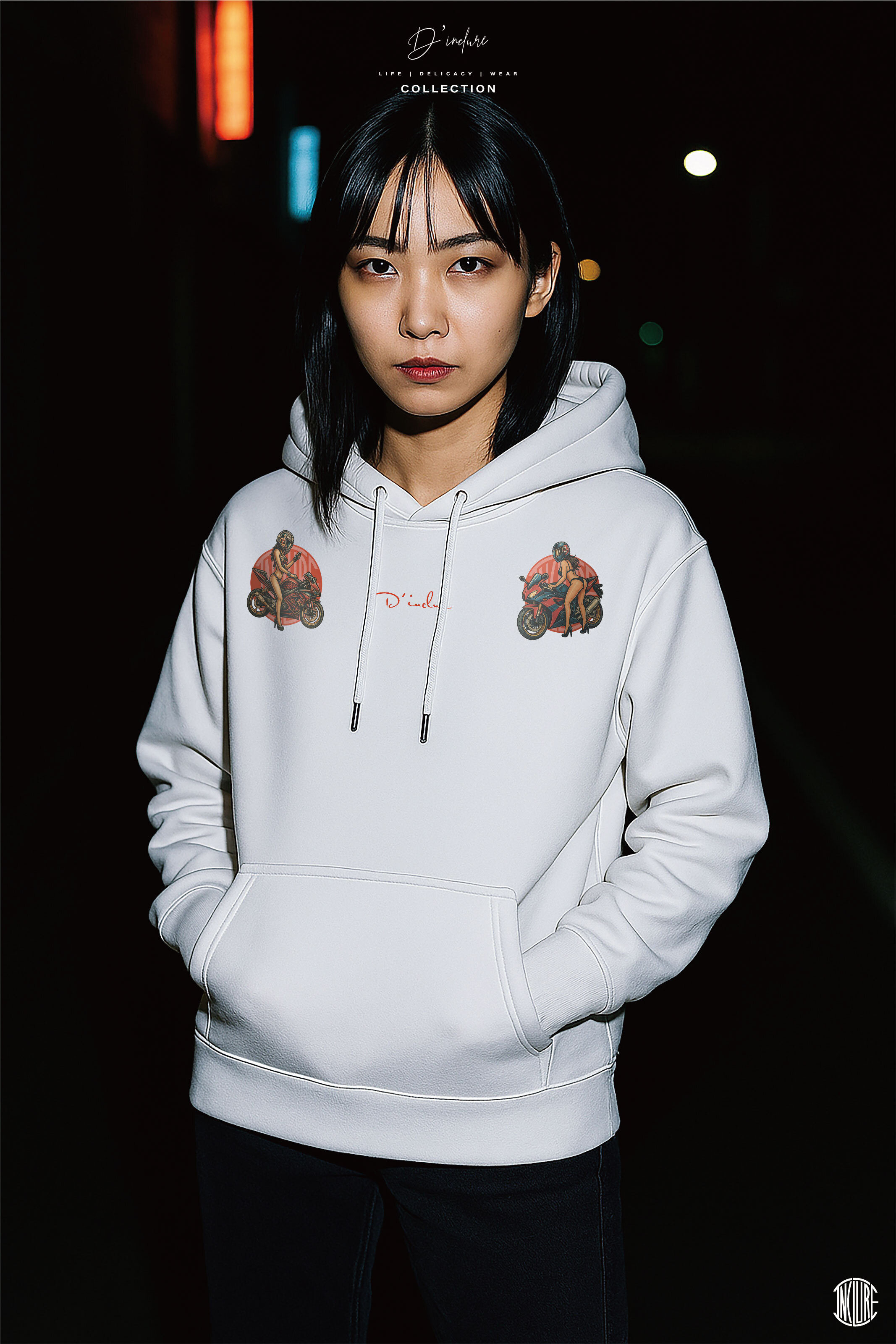 "D'INCLURE" - 老美式重機女孩 - 重磅帽T〈DIN2514〉