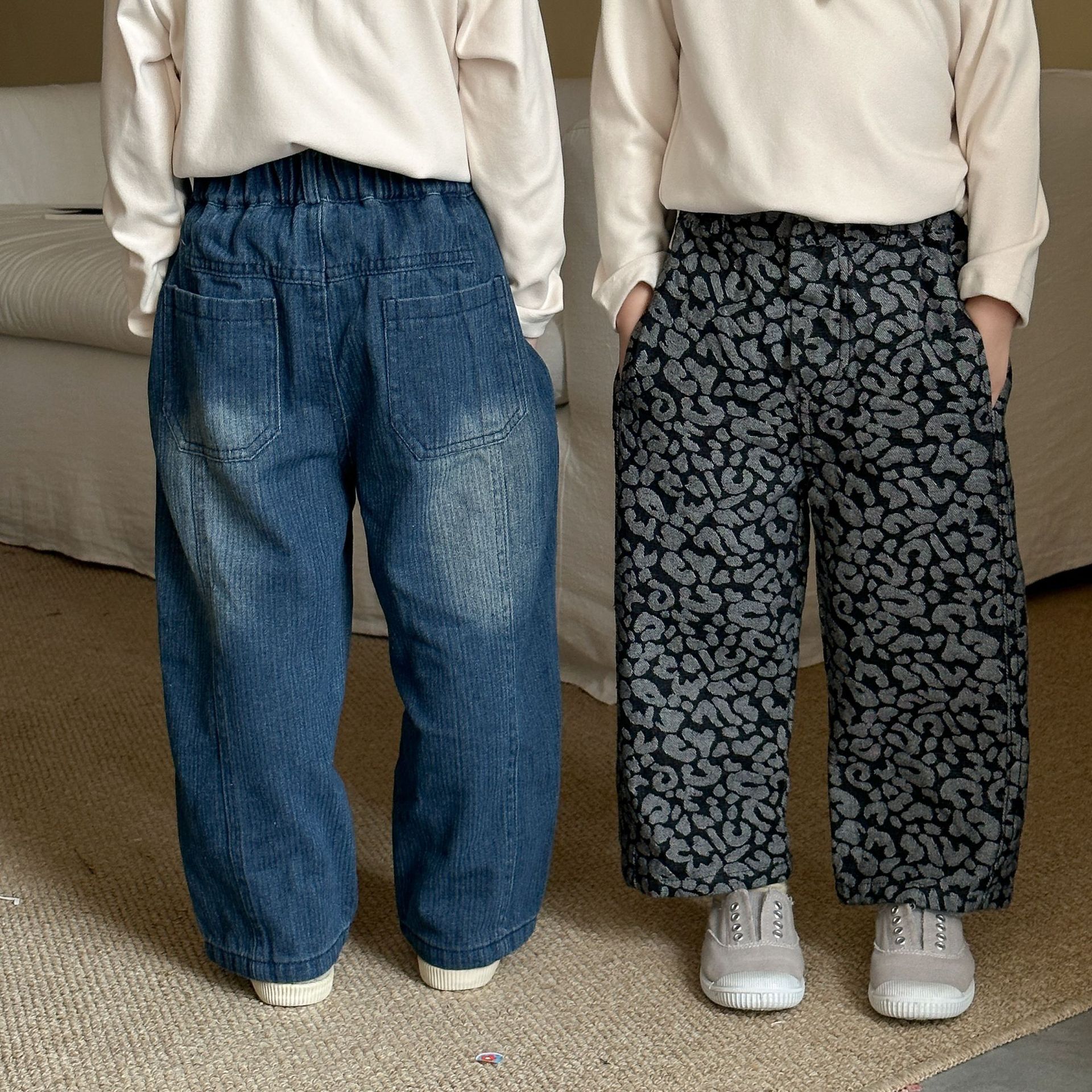 復古刷色豹紋直筒褲(80-150)