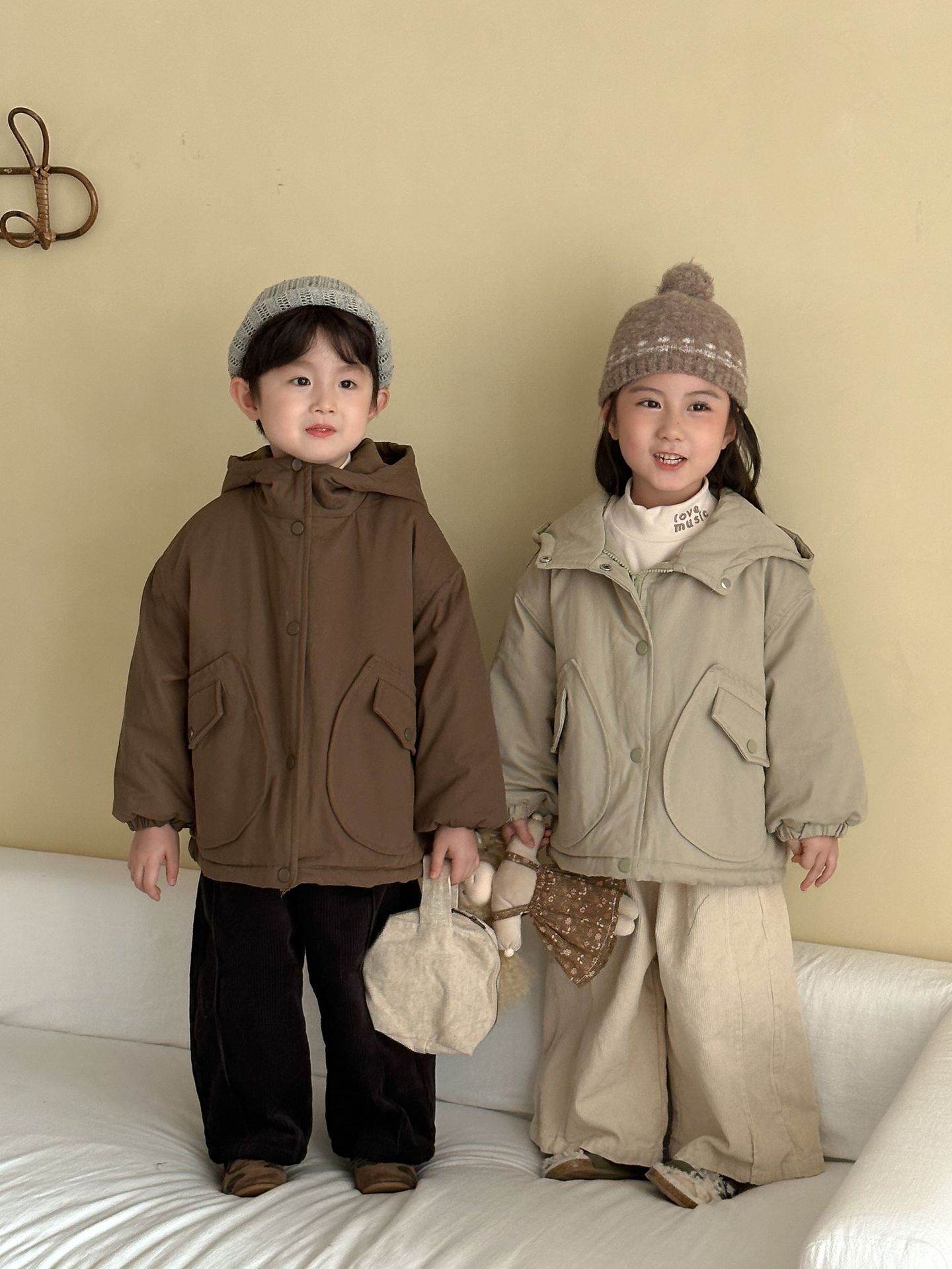 純色保暖立領連帽外套(80-150)