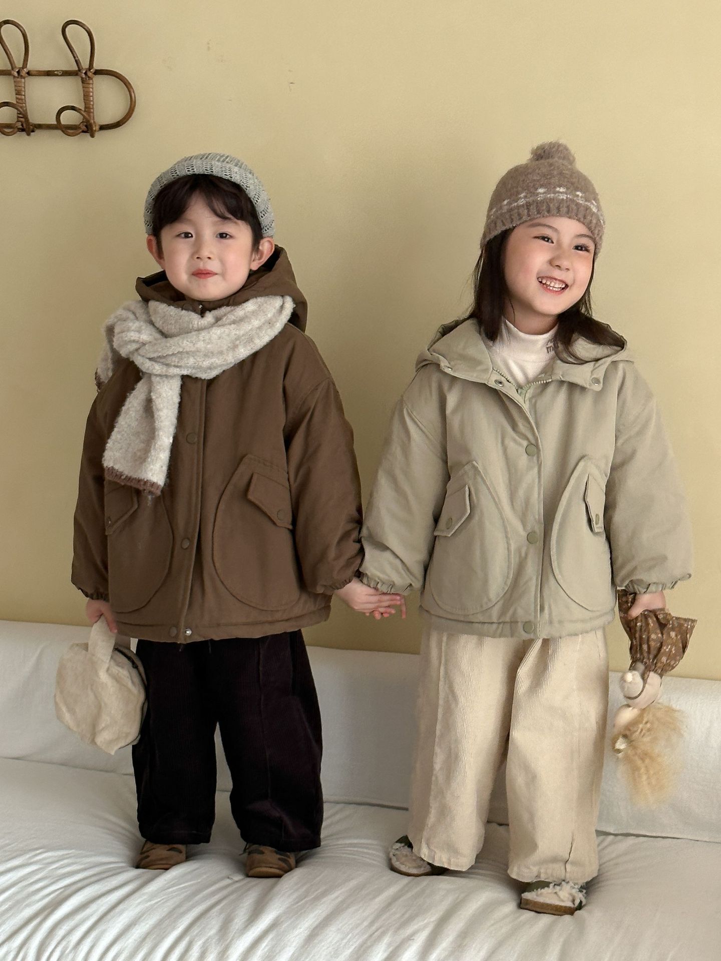 純色保暖立領連帽外套(80-150)