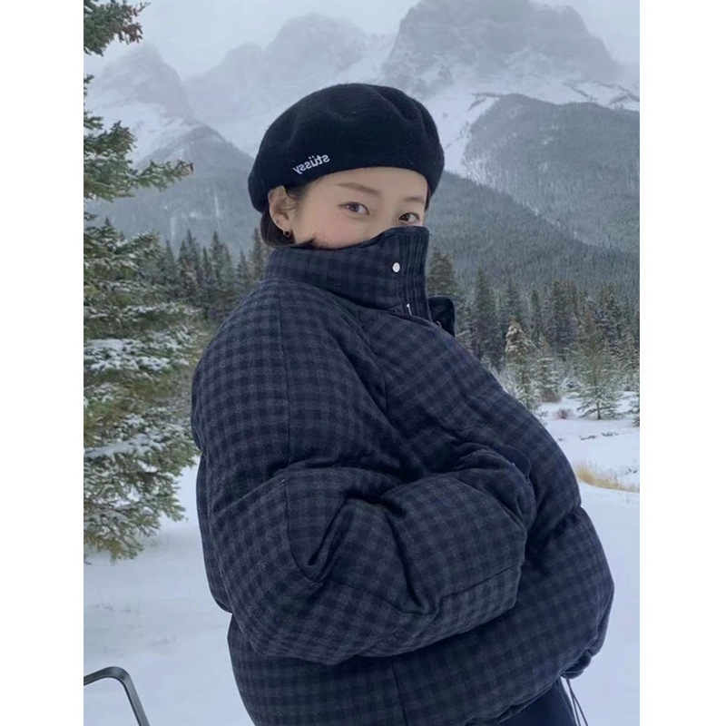 ᴷᴼᴿᴱᴬ 🇰🇷 復古格紋羊毛混紡立領羽絨麵包外套