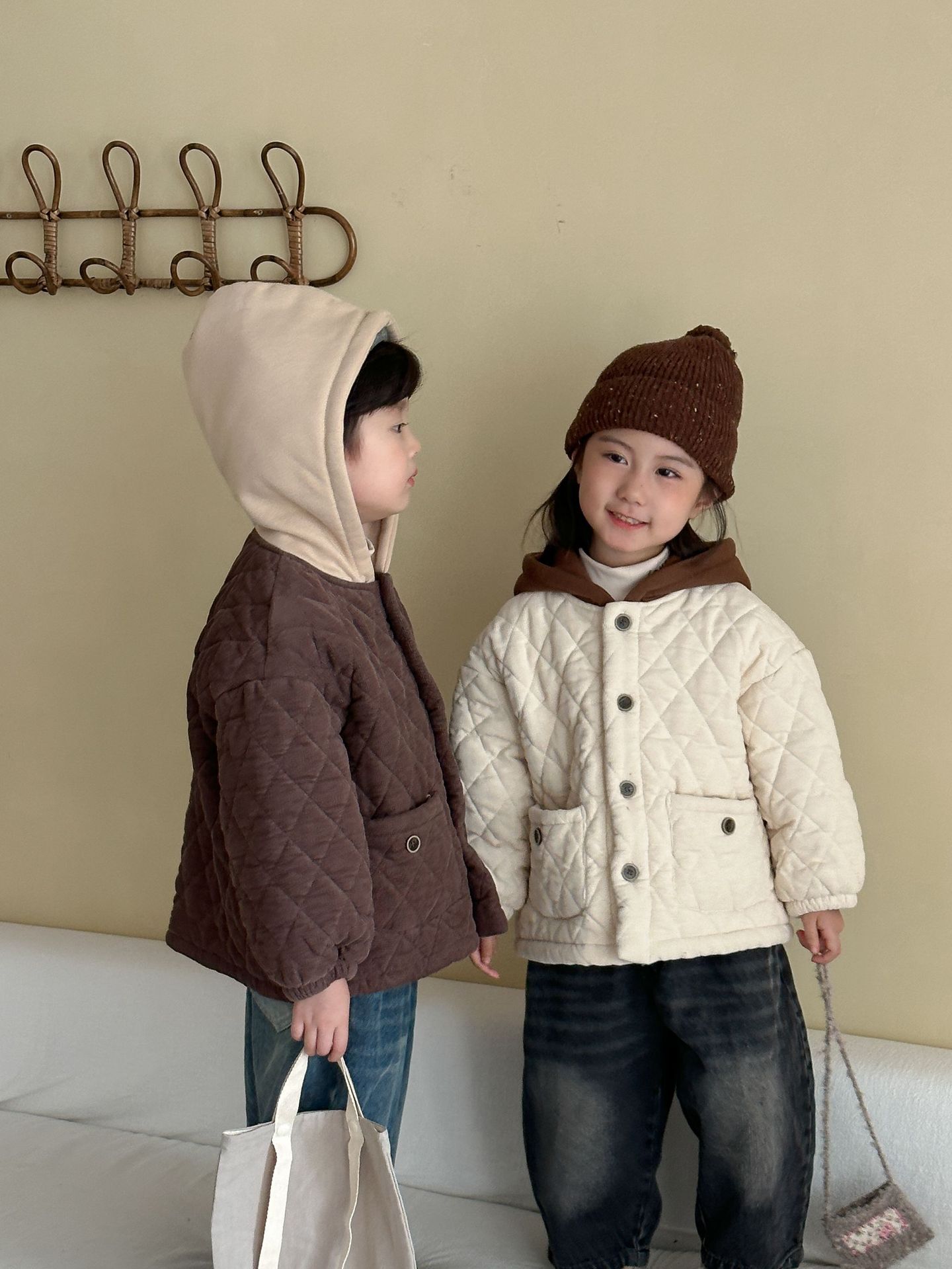 燈芯絨菱格連帽夾克(80-150)