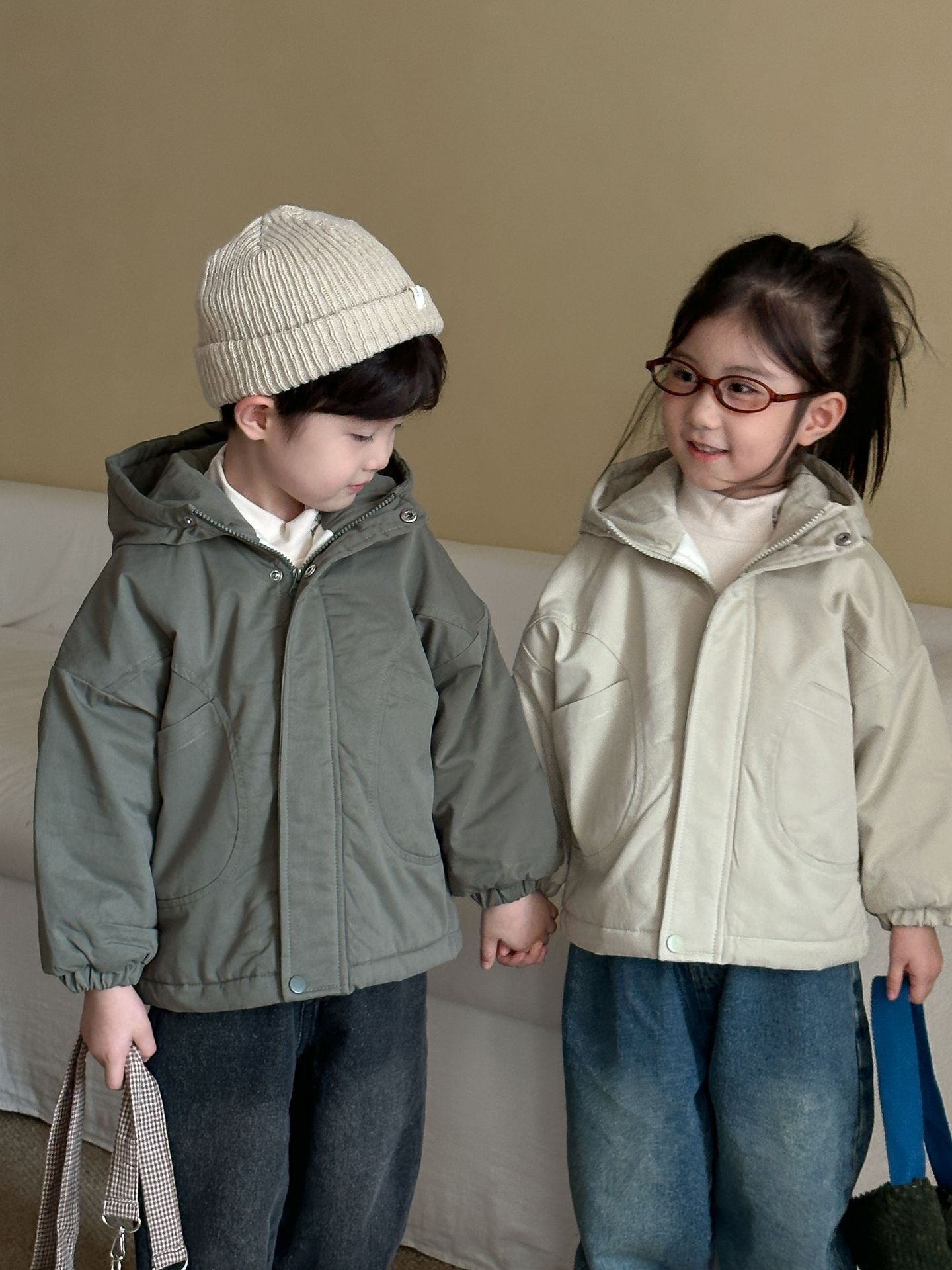 簡約純色加絨連帽外套(80-150)