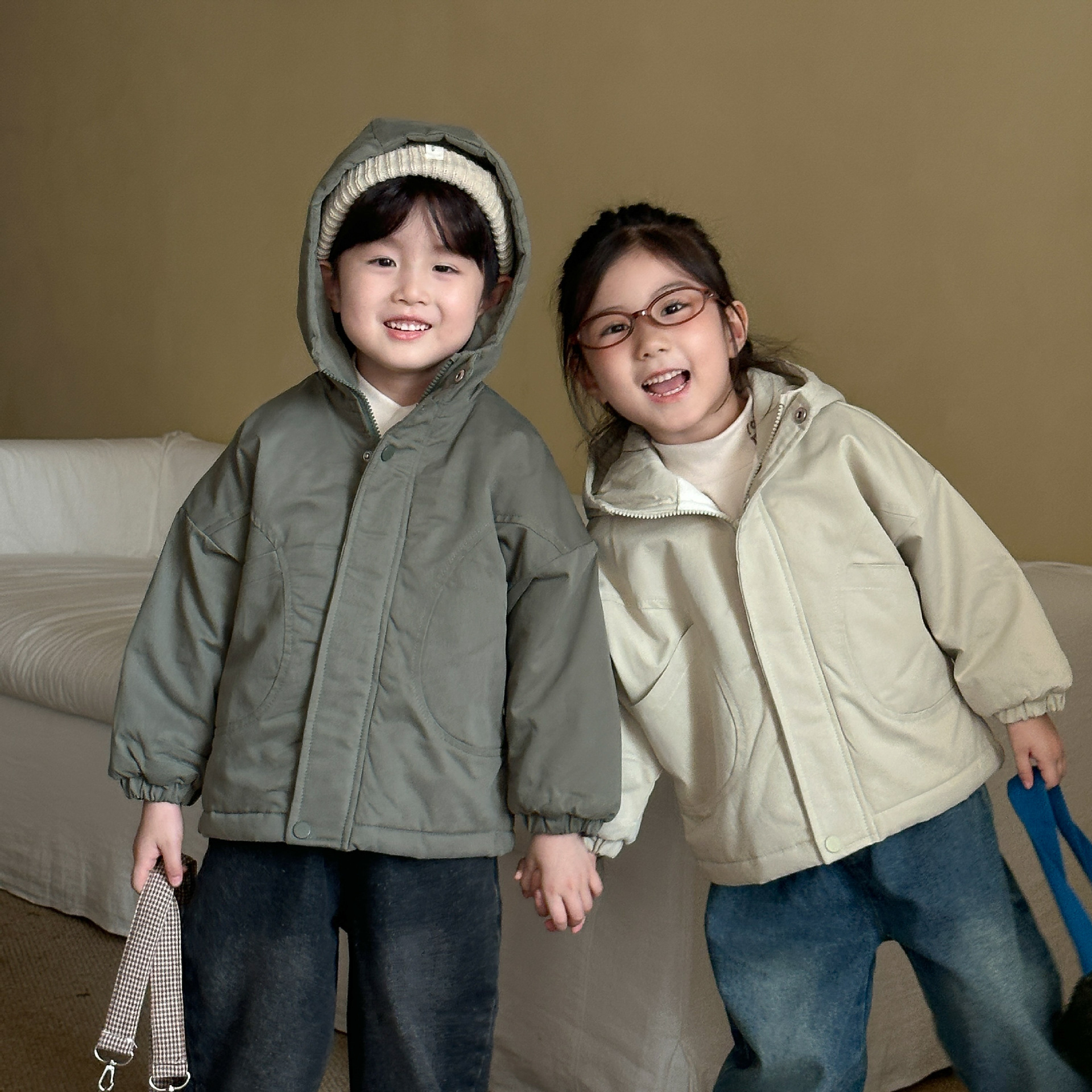 簡約純色加絨連帽外套(80-150)