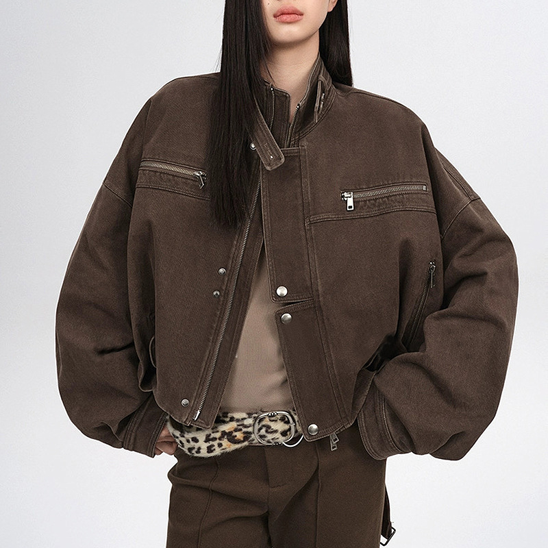 ᴷᴼᴿᴱᴬ 🇰🇷美式街頭水洗感立領機車夾克外套（兩色）