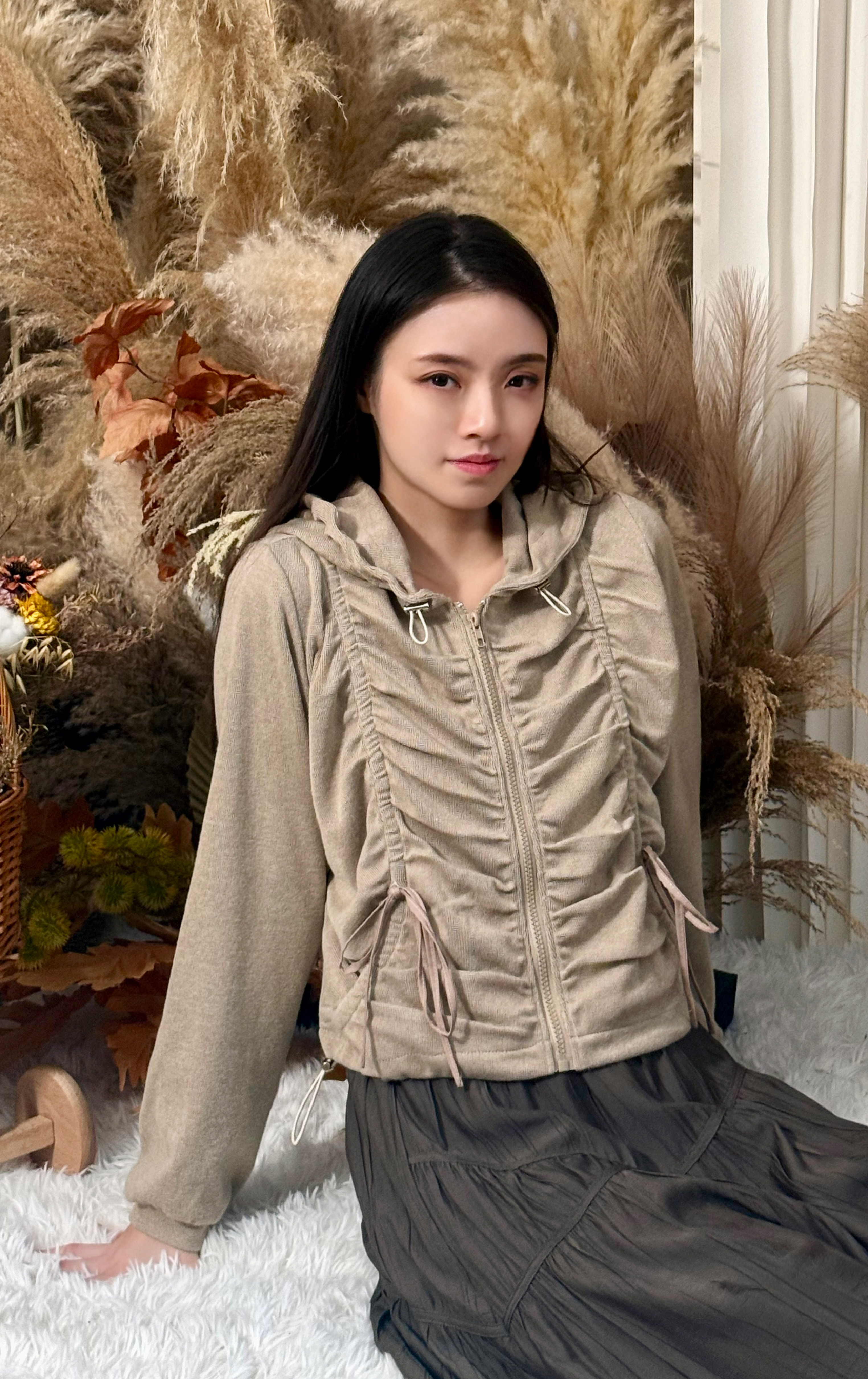 縮摺蝴蝶結外套 JK0176