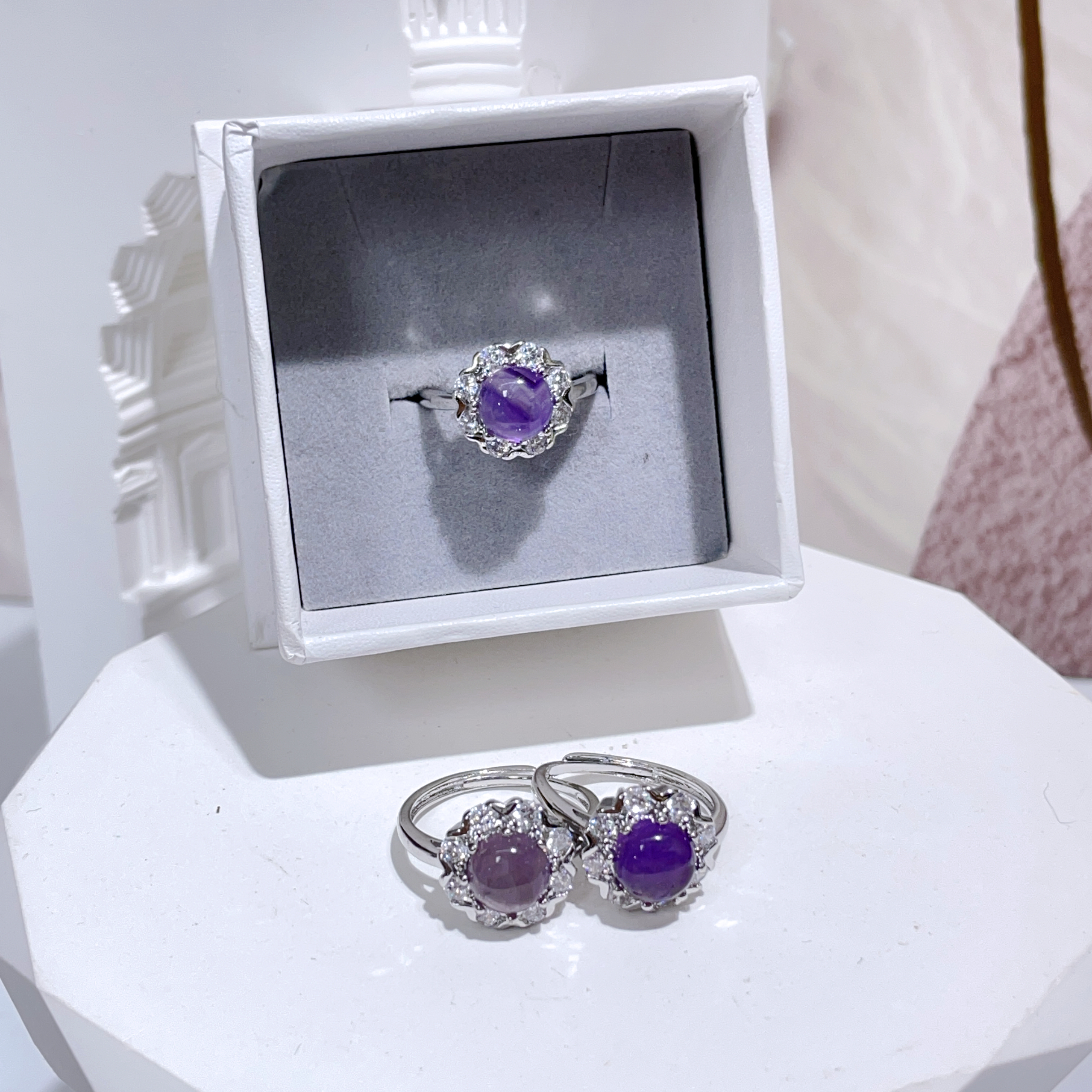 E311 紫水晶大閃石花托戒指