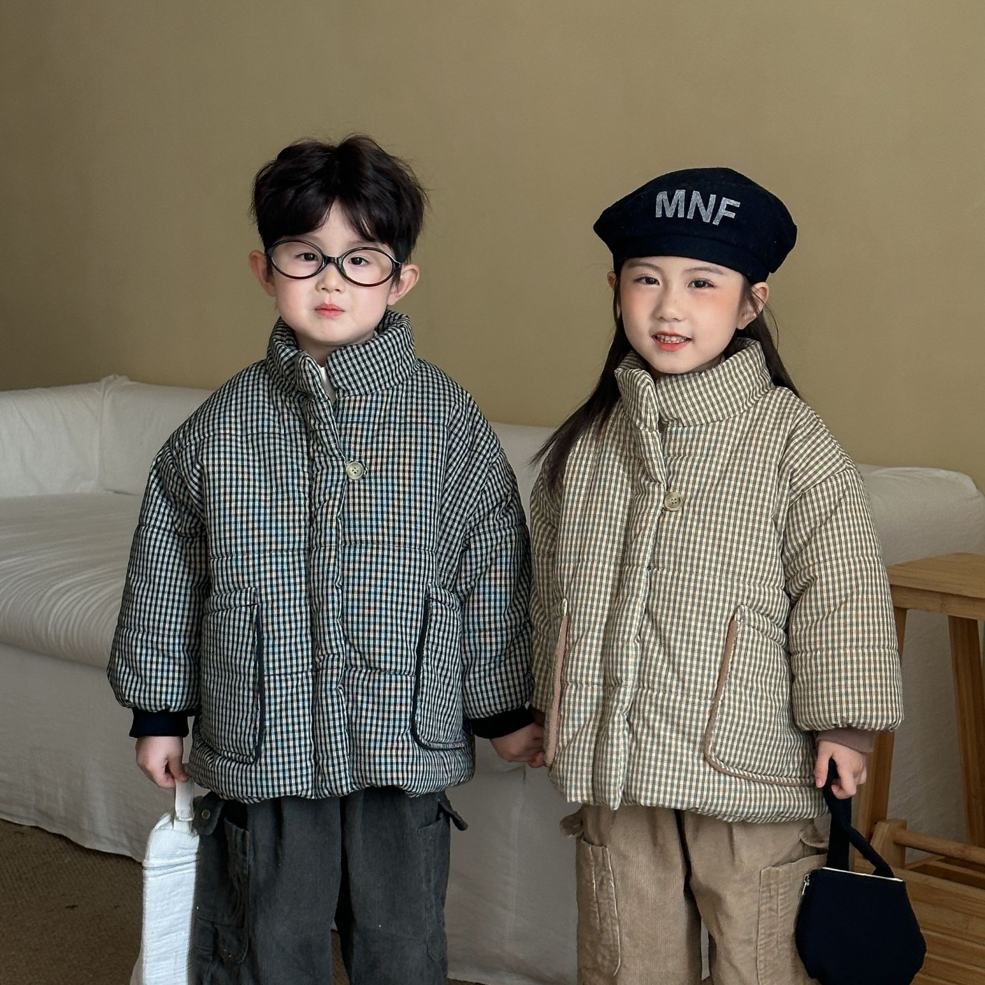 格子加絨加厚外套(80-150)