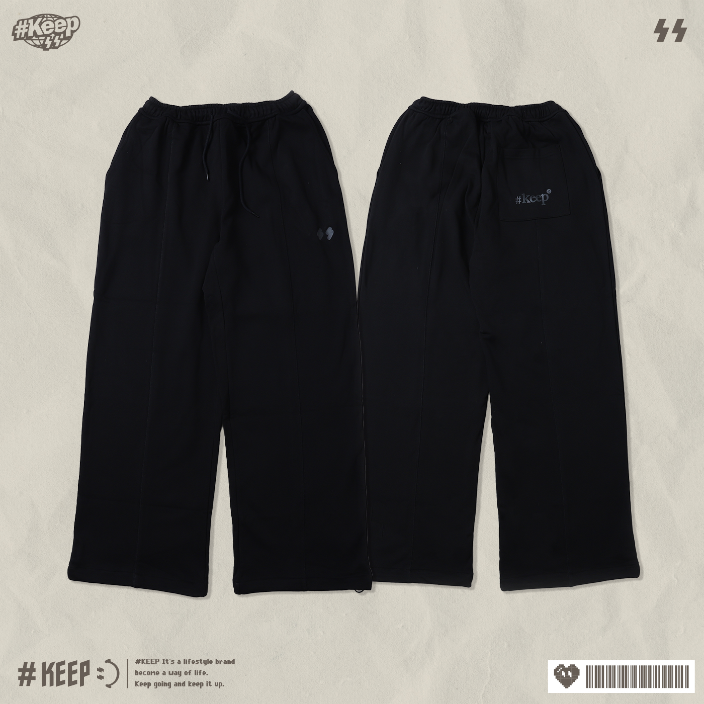 #KEEP WHAT YOU LOVE SWEATPANTS 黑色 灰白色 寬鬆 小閃電 微笑 LOGO 素描雲朵人 堅持所愛長棉褲【KS264】