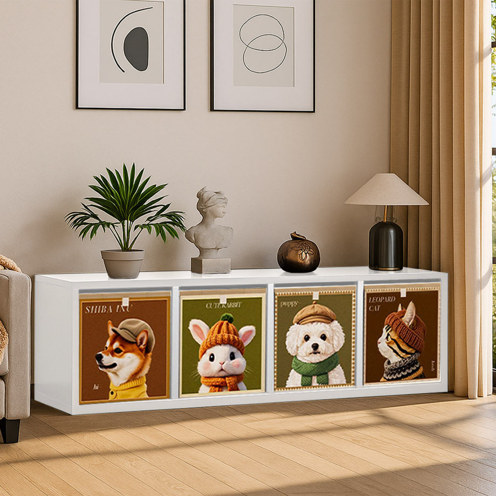 【AOTTO】落地鐵製布藝四格收納櫃(AL-701)