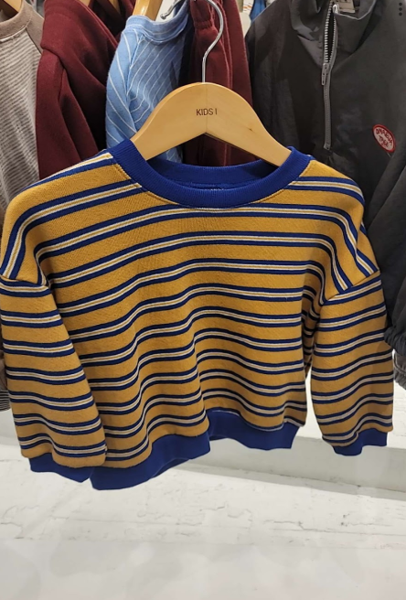 BYB10T048BL kIDS I-黃藍間條圓領長袖上衣