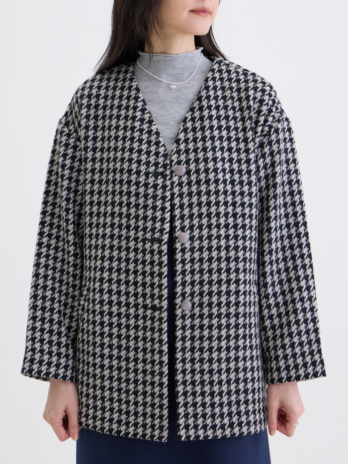 米蘭達V領立裁外套-墨黑千鳥