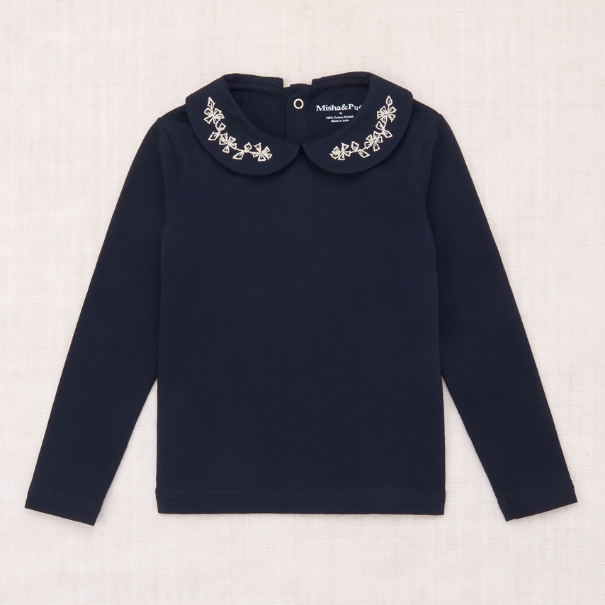 Misha & Puff 花邊刺繡襯衫 Embroidered Peter Pan Top - Ink