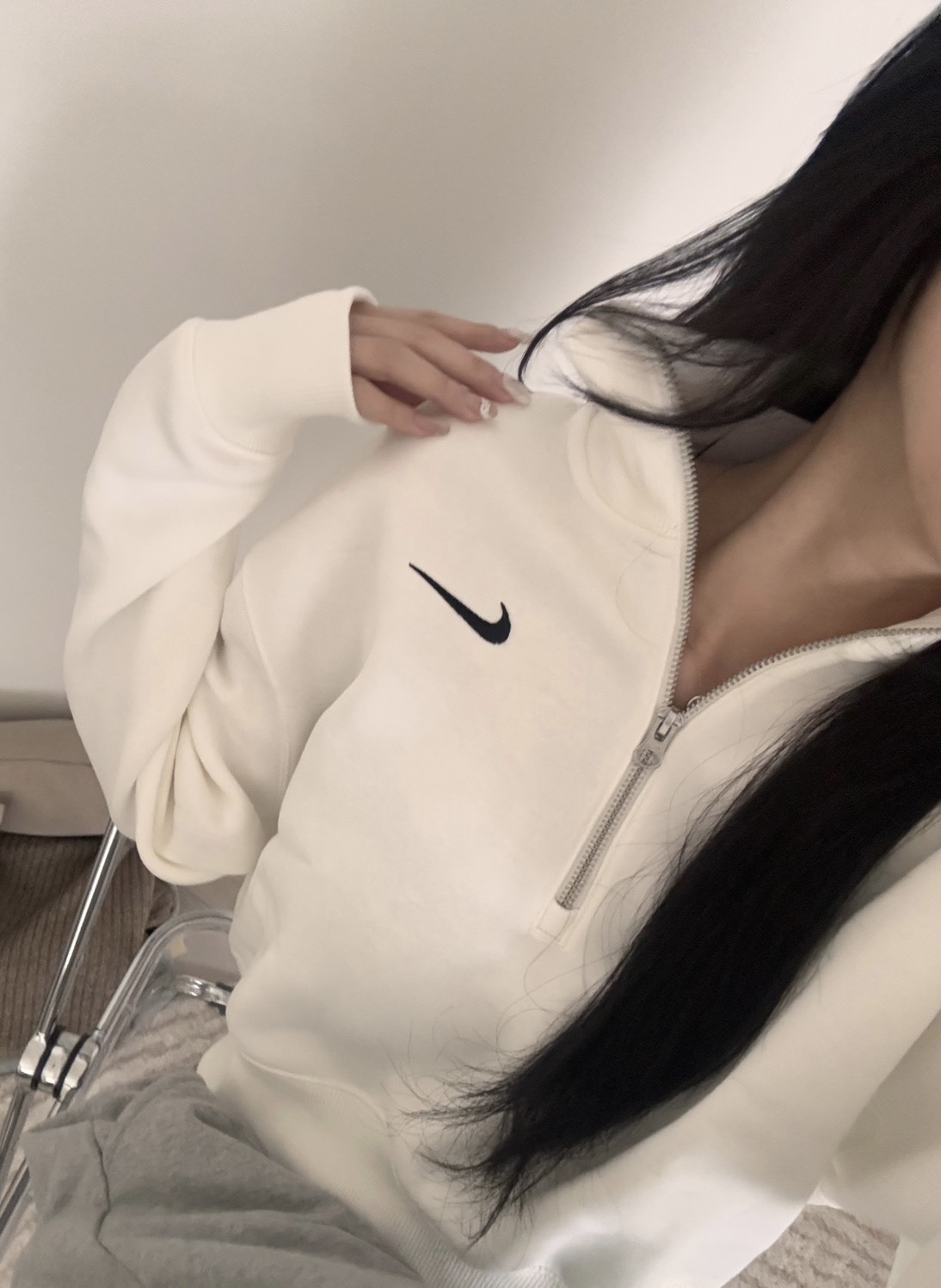 NIKE NSW PHOENIX FLEECE CROP 半拉鍊衛衣 白